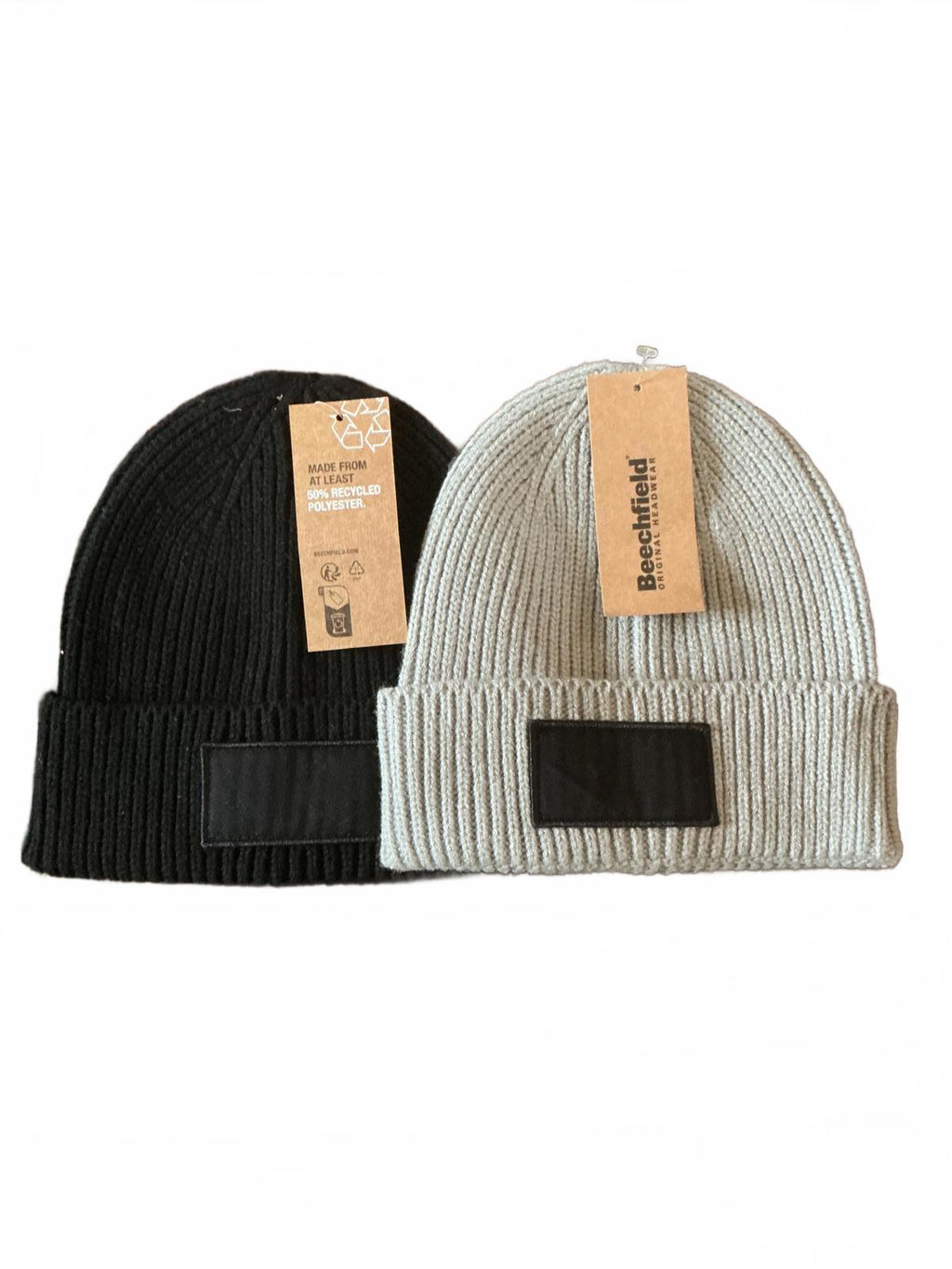 Beechfield Recycled Polyester Beanie Hat Black and Grey Size One Size