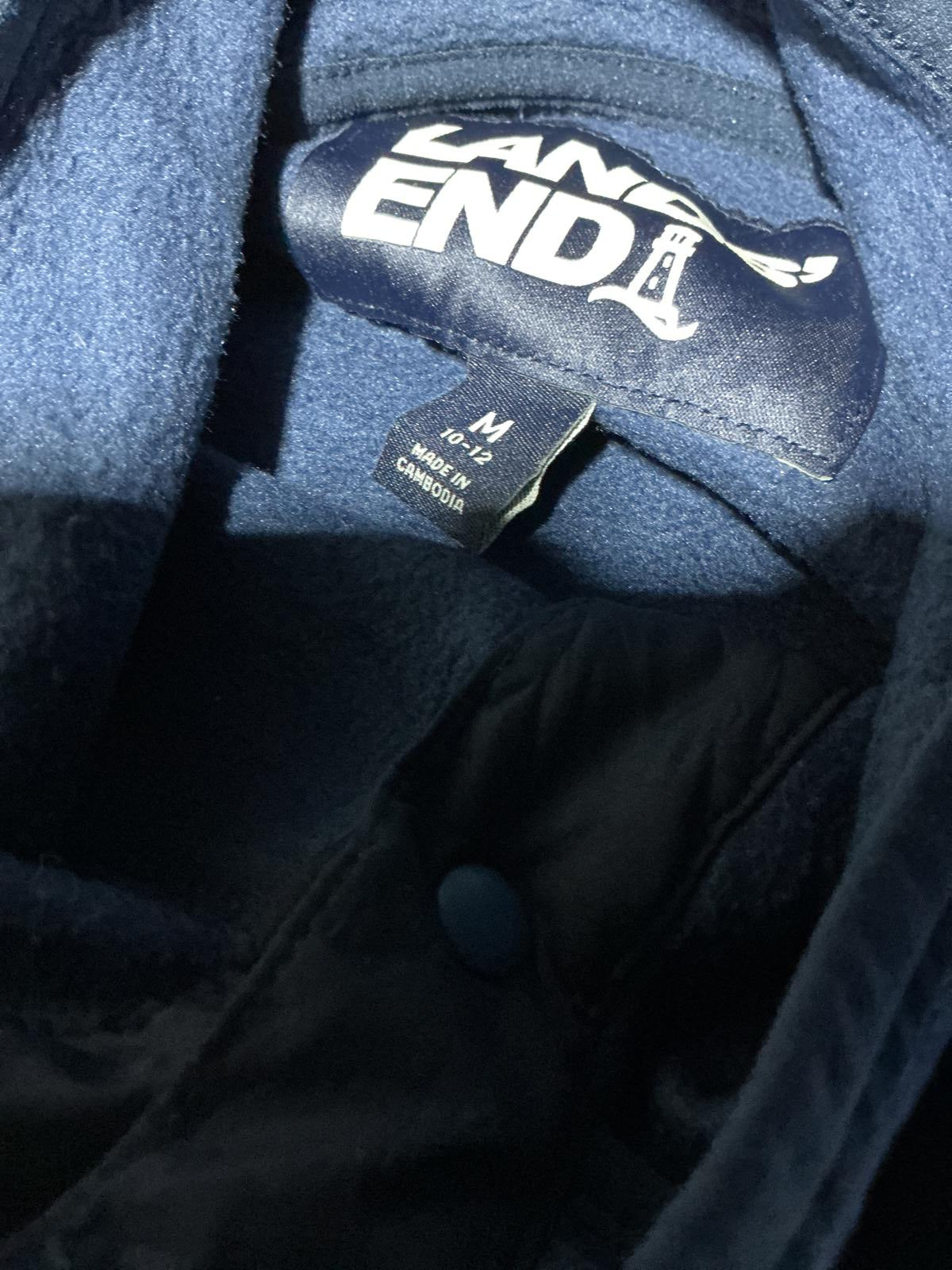 Lands' End Blue and White Striped Women's Fleece Sweatshirt