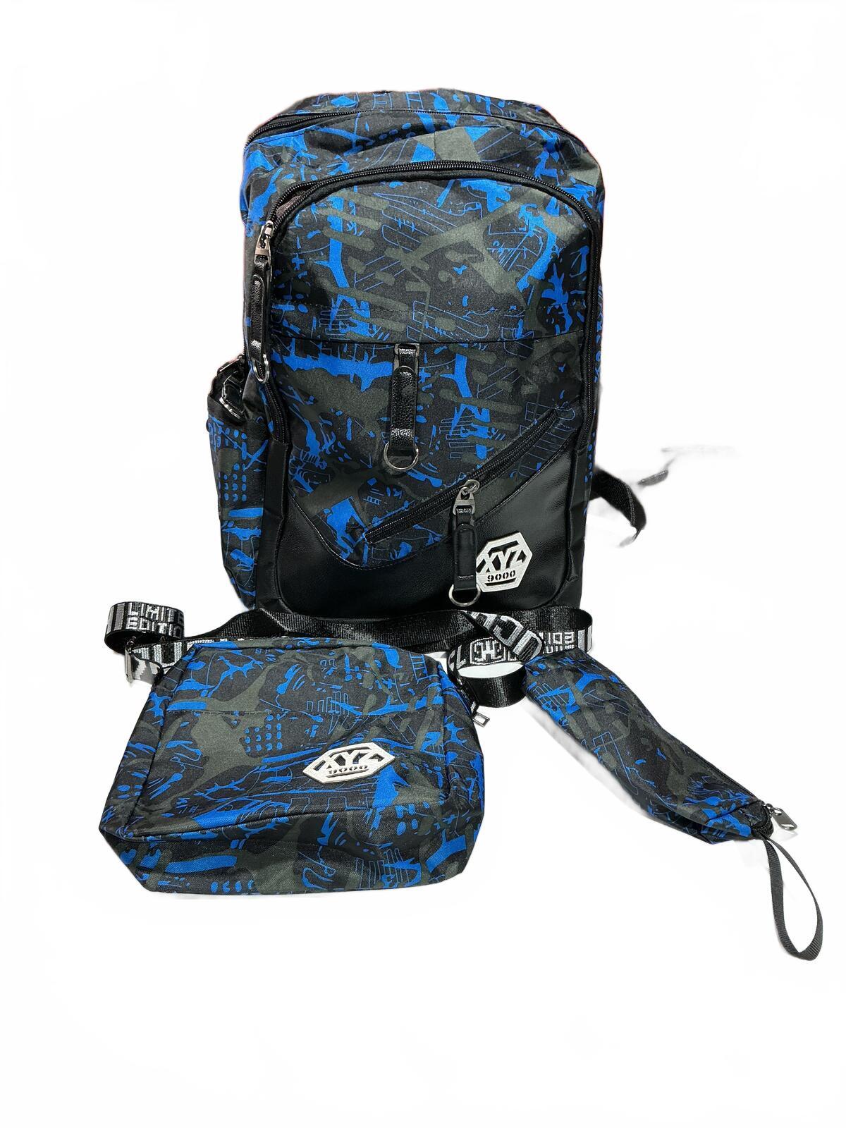 3 Piece Graphic Backpack Pencil Case and Crossbody Bag Set One Size Black Blue