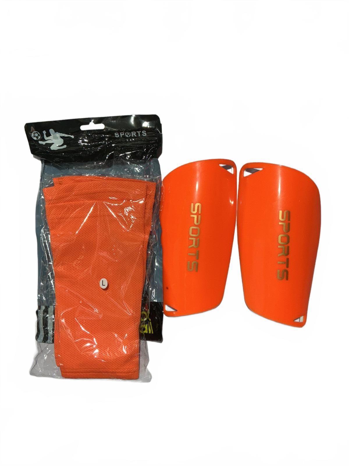 Orange Sports Shin Guards with Sleeve Size L