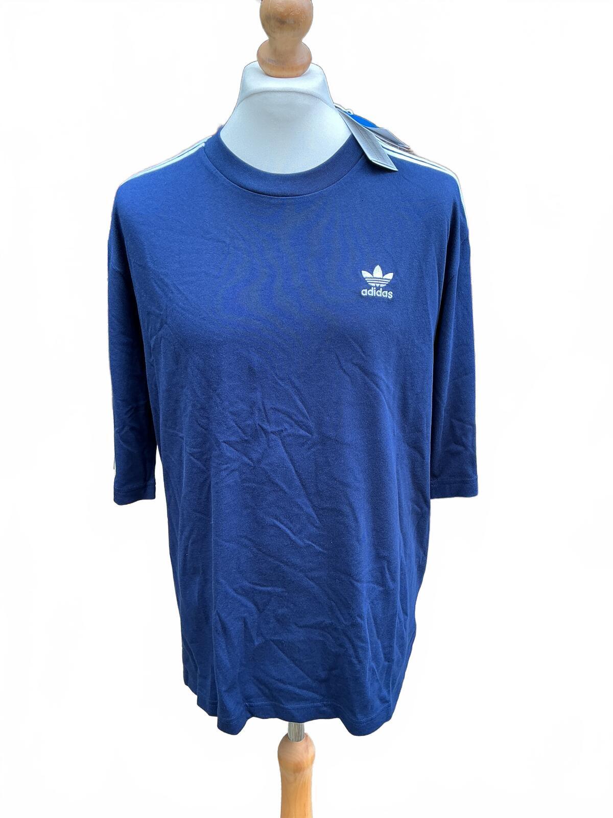 Adidas Originals Navy Blue T-Shirt with White Stripes Size M Casual Sportswear