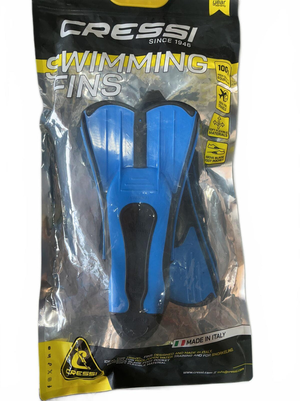 Cressi Light Blue Swimming Fins Size EU 37/38 UK 4/5 US 5/6 Swim Gear