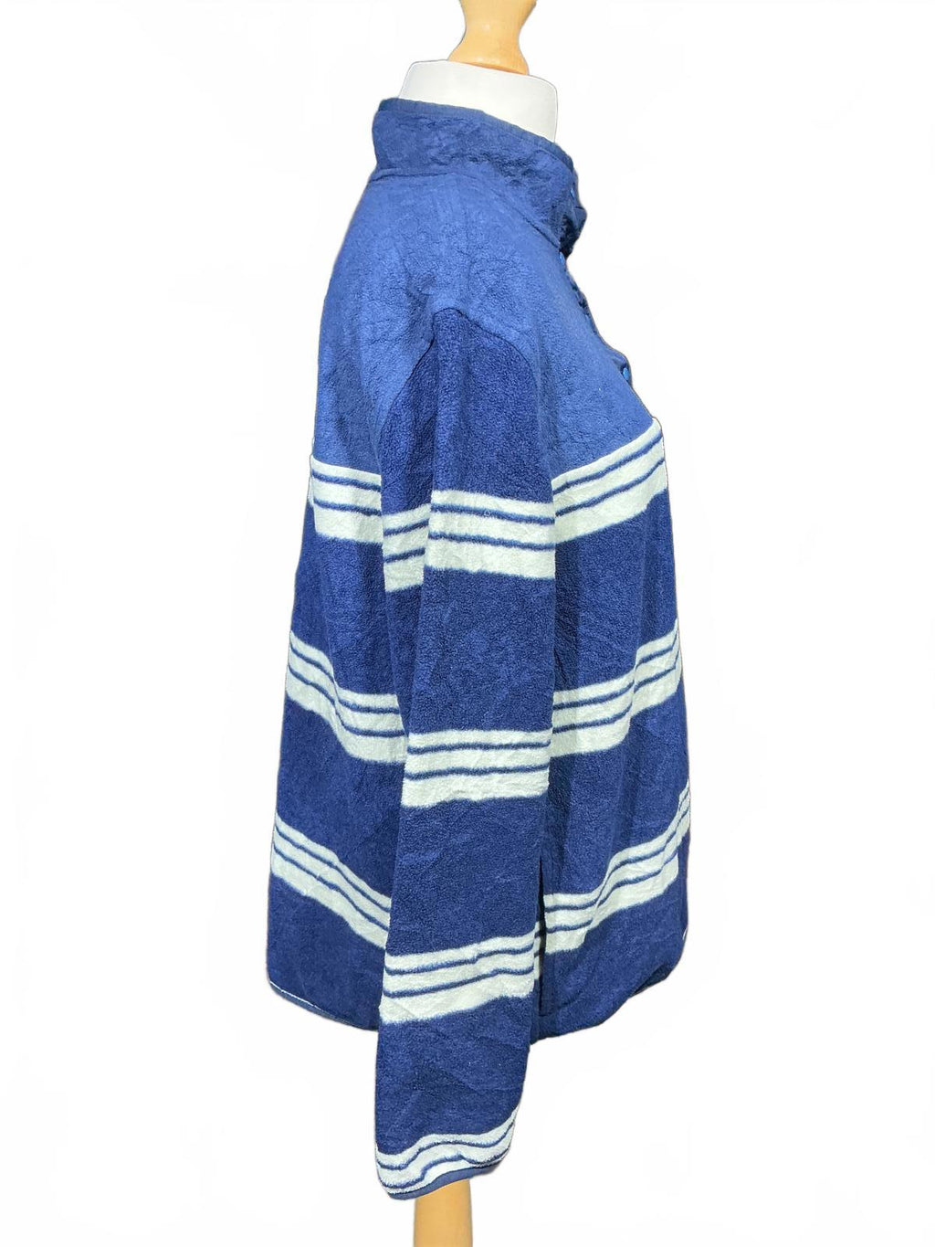Lands' End Ladies Blue Fleece Jacket with White Stripes