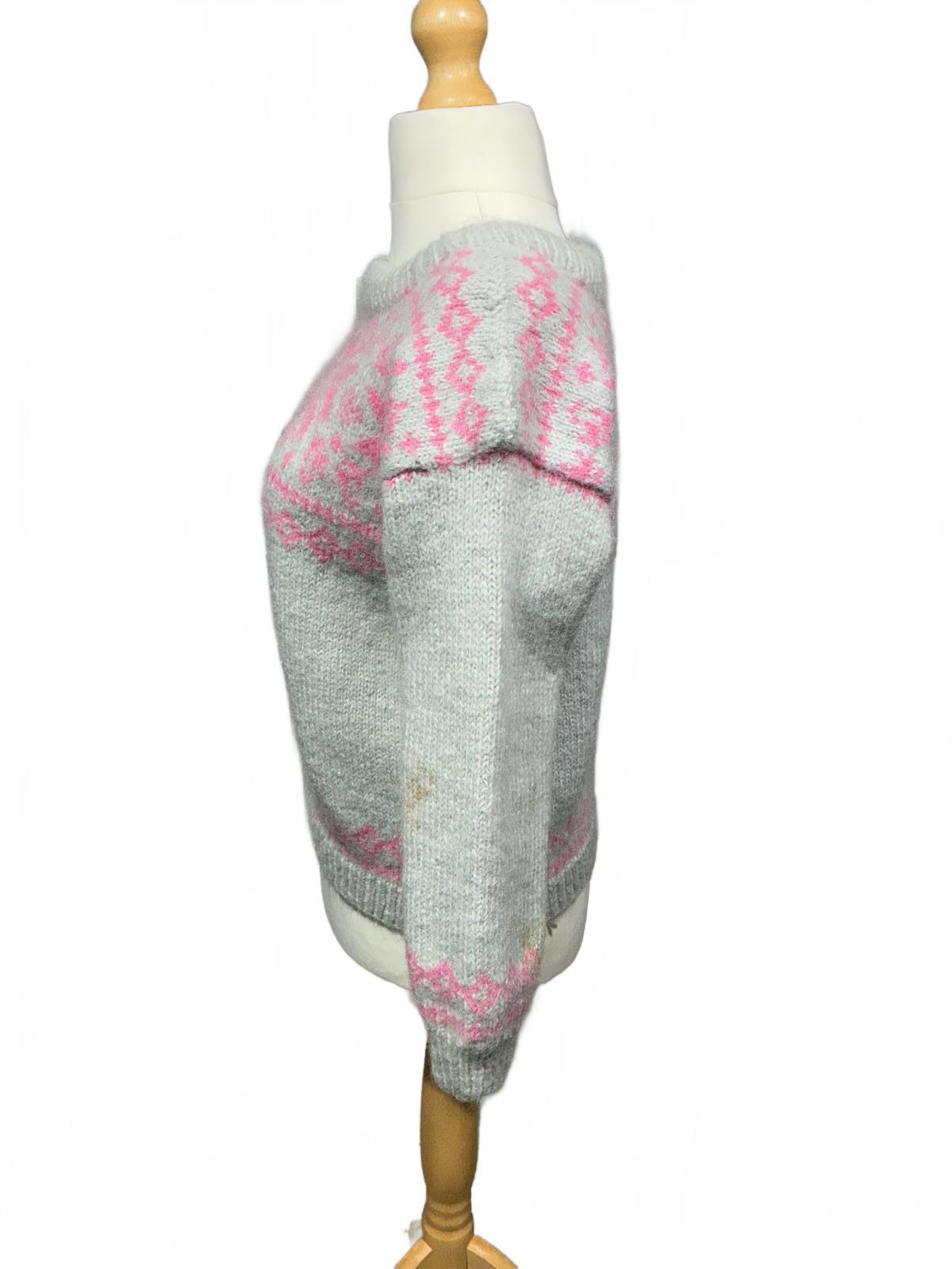 Grey and Pink Patterned Women's Sweater