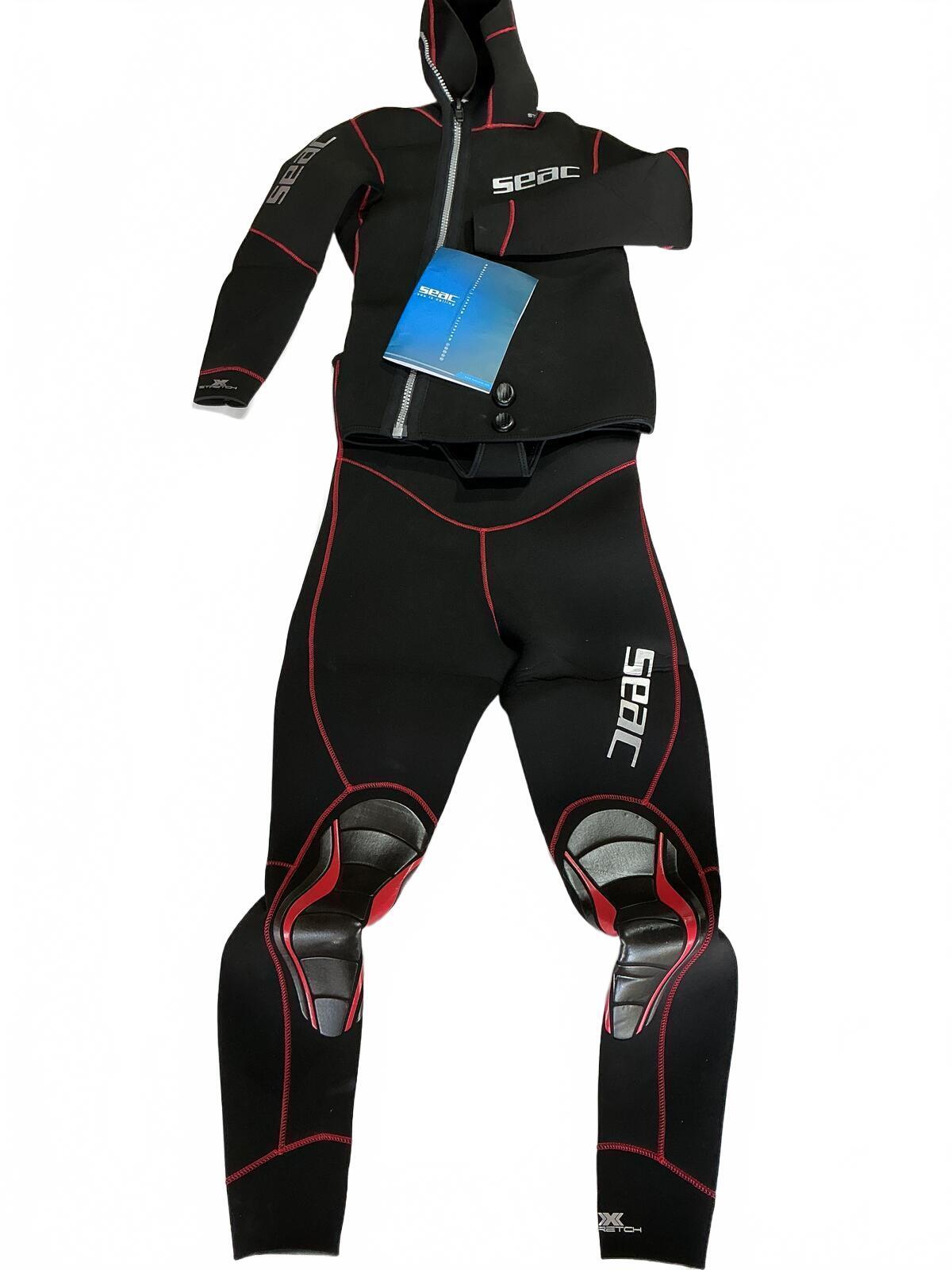 SEAC Privilege 5.0mm Wetsuit Set Hooded Jacket Size S Black Red Dive