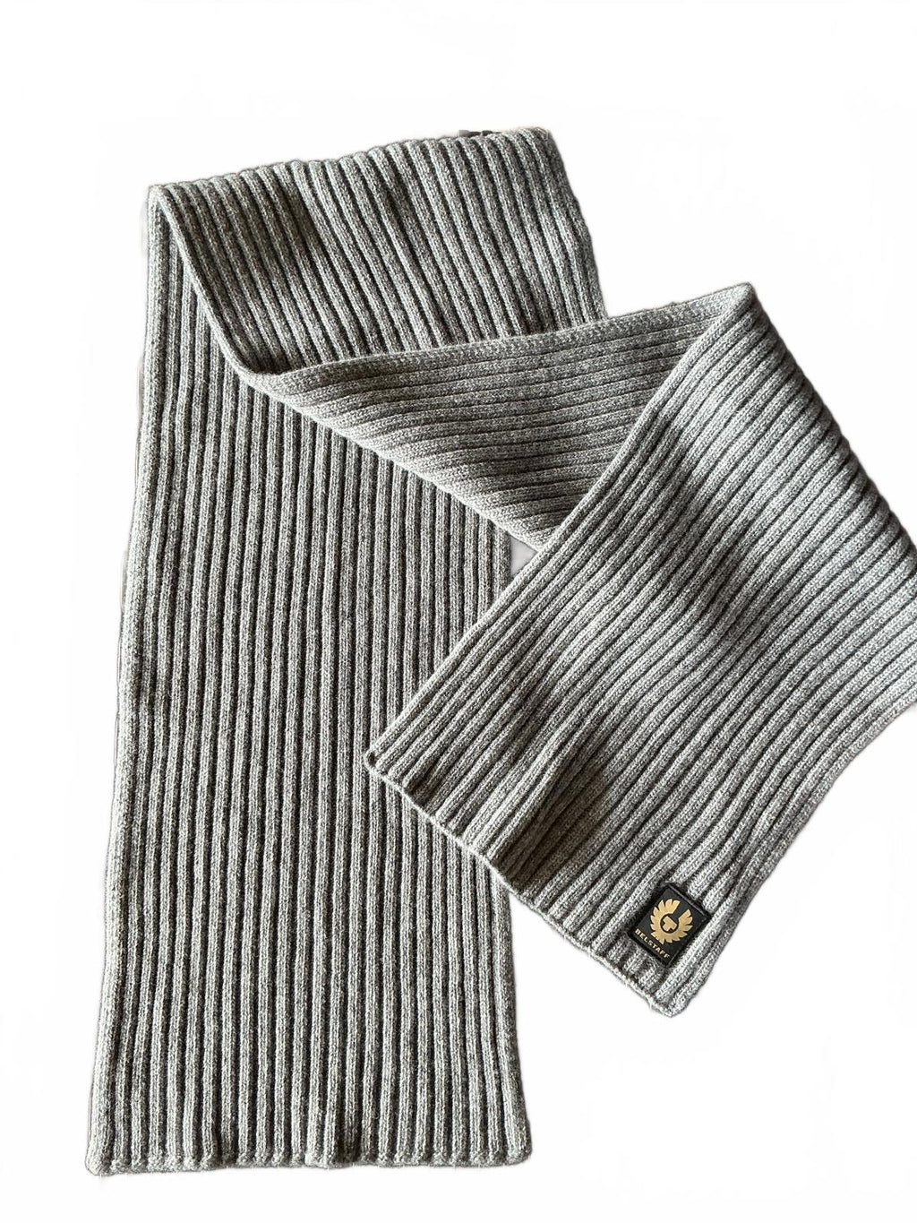 Belstaff Grey Ribbed Wool Scarf 100% Wool Warm Winter Accessory