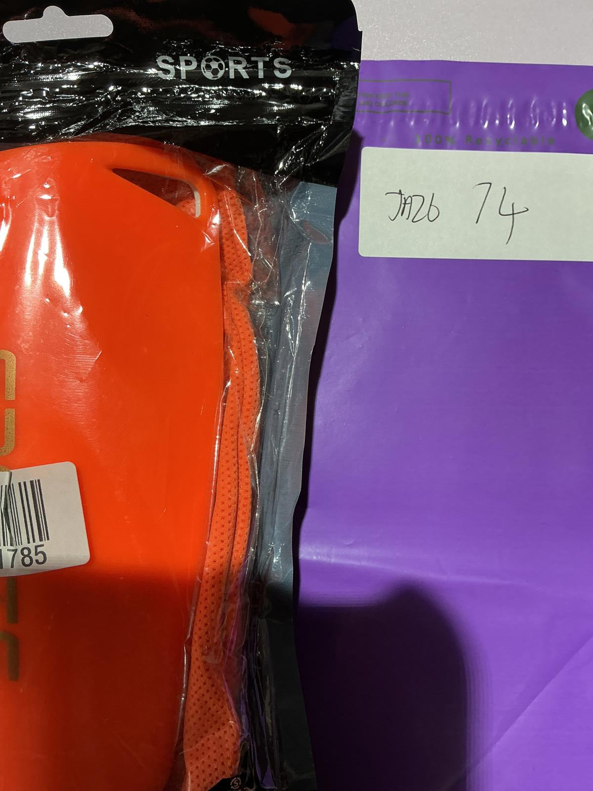Orange Sports Shin Guards with Sleeve Size L