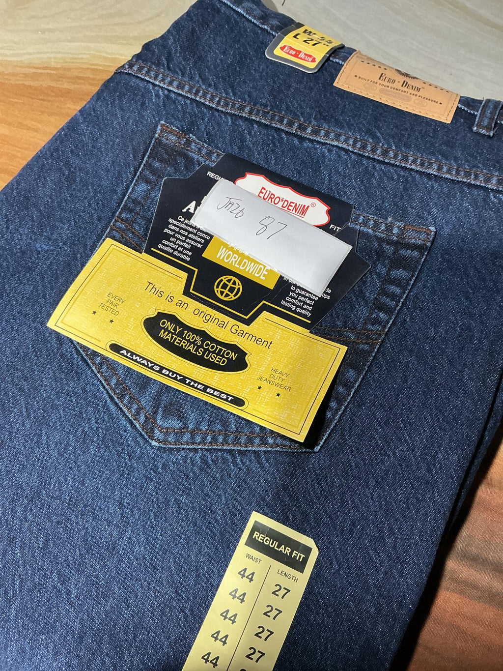 Euro Denim Blue Denim Jeans Waist 44 in. Length 27 in.