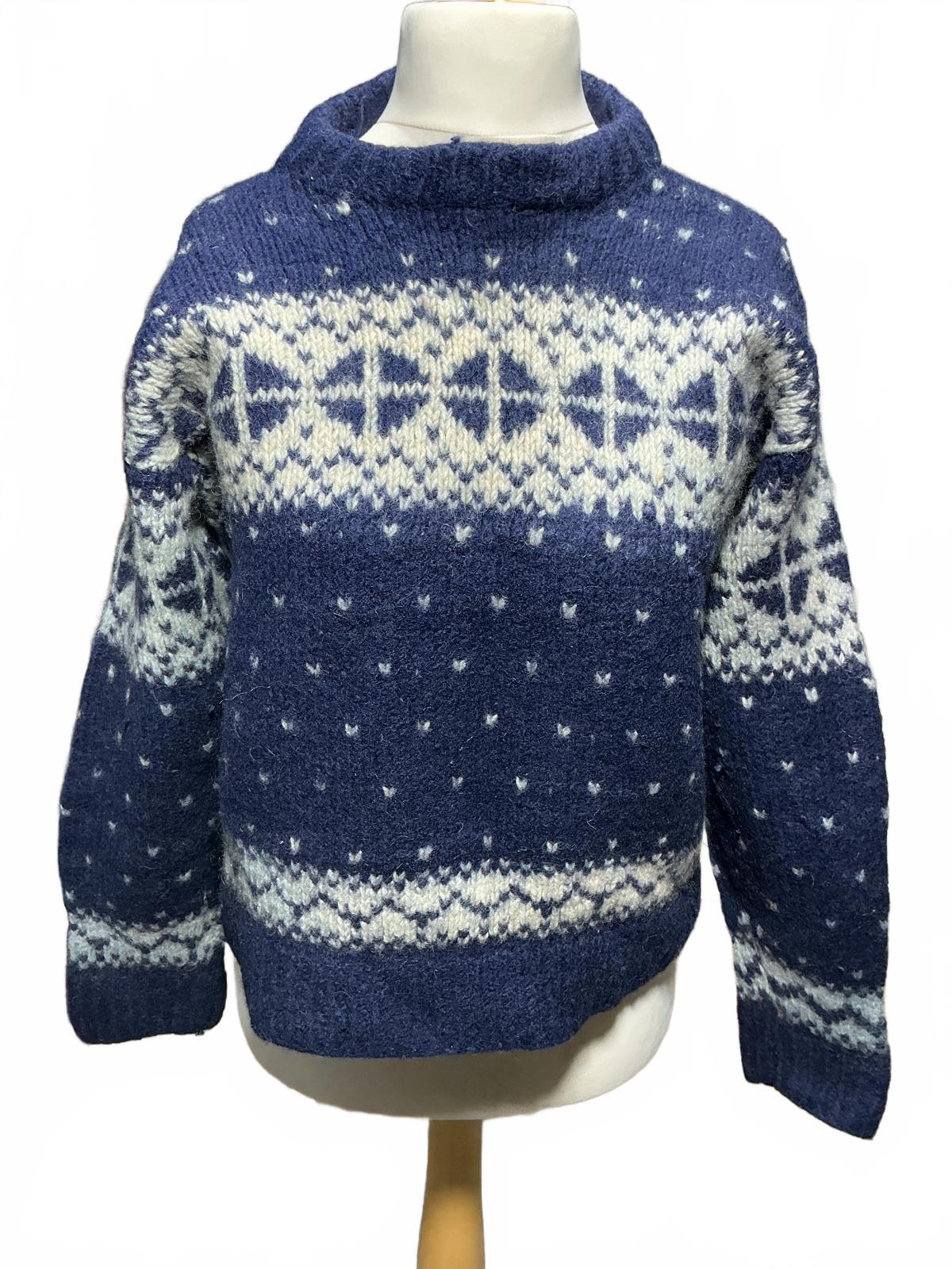 Vintage Vintage Blue and White Icelandic Patterned Wool Sweater