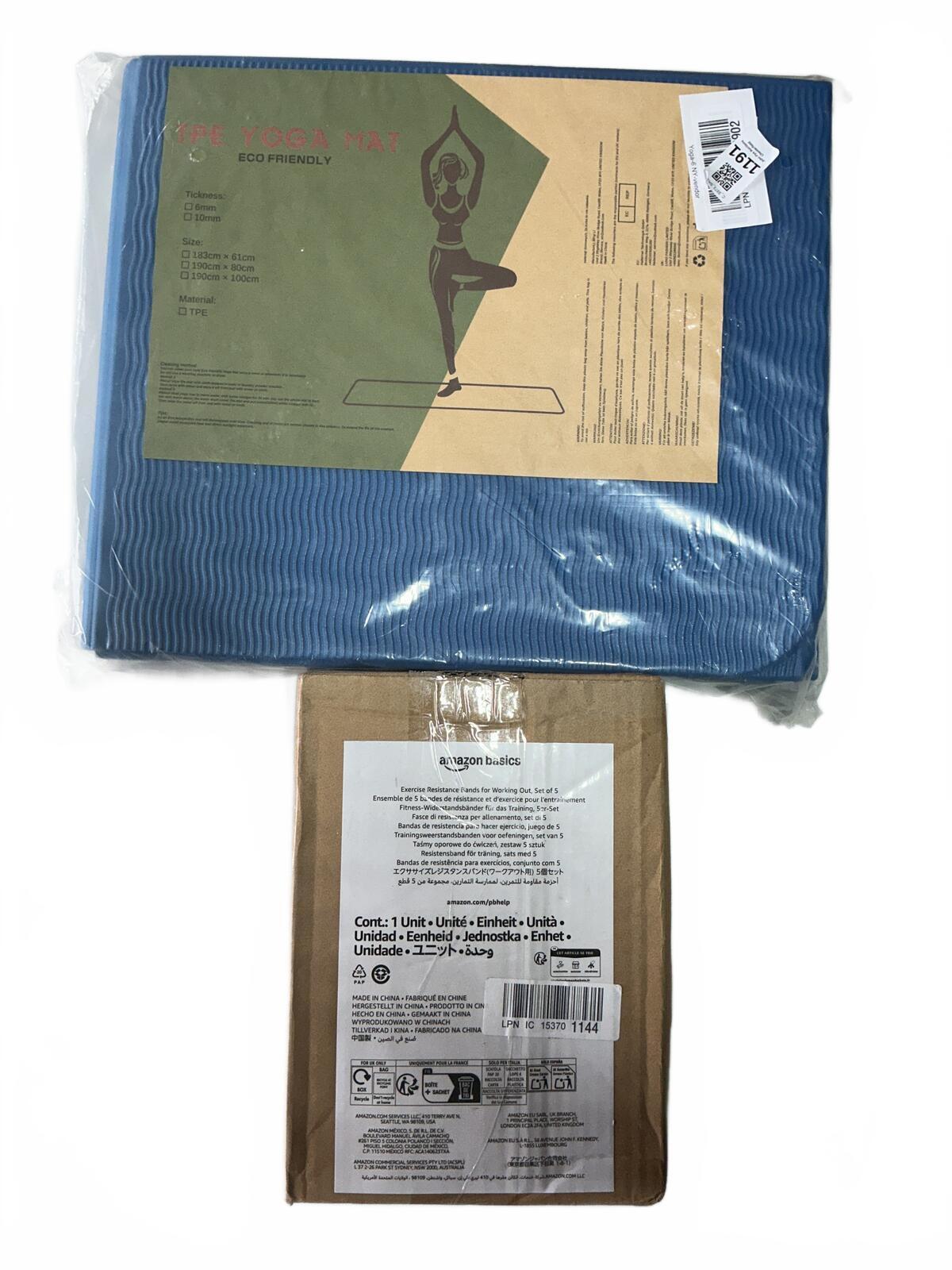 Amazon Basics Yoga Mat and Resistance Bands Set for Working Out, Blue