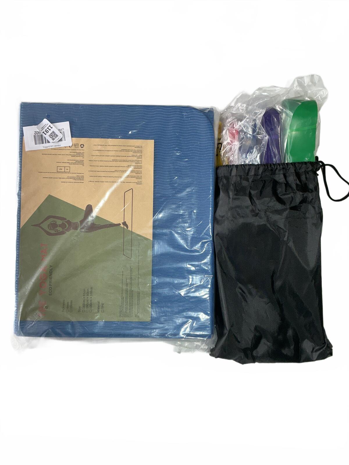 Amazon Basics Yoga Mat and Resistance Bands Set for Working Out, Blue