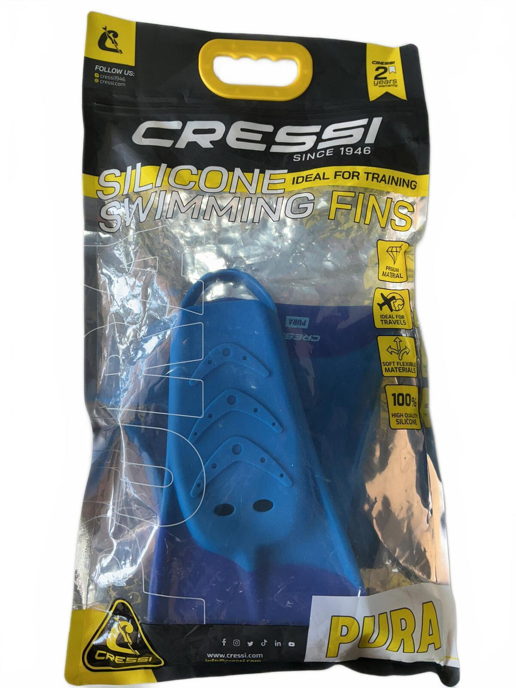 Cressi Pura Silicone Swimming Fins Blue/Azure XS Size 35-38 Ideal Training