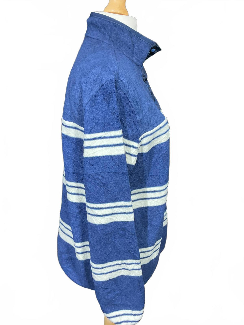 Lands' End Blue and White Striped Women's Fleece Sweatshirt