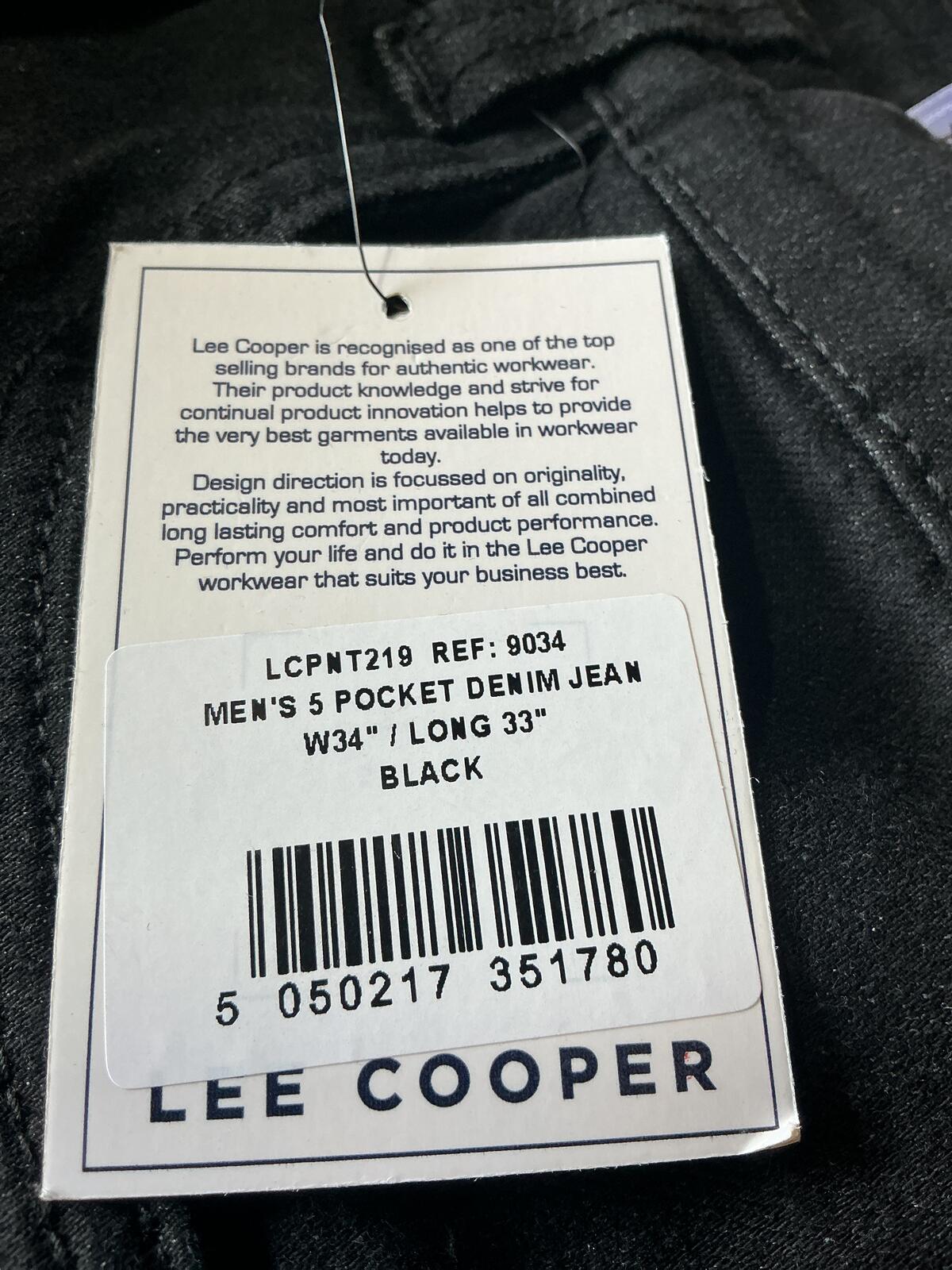 Lee Cooper Long Leg Workwear Black Jeans 34/33 Classic Fit Durable Denim Pants