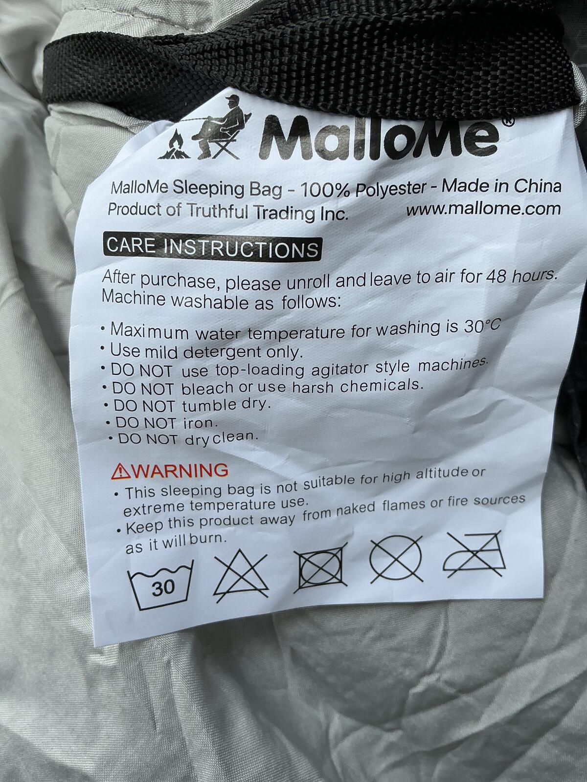 MalloMe Single Sleeping Bag Black Grey Polyester Camping Travel Outdoor
