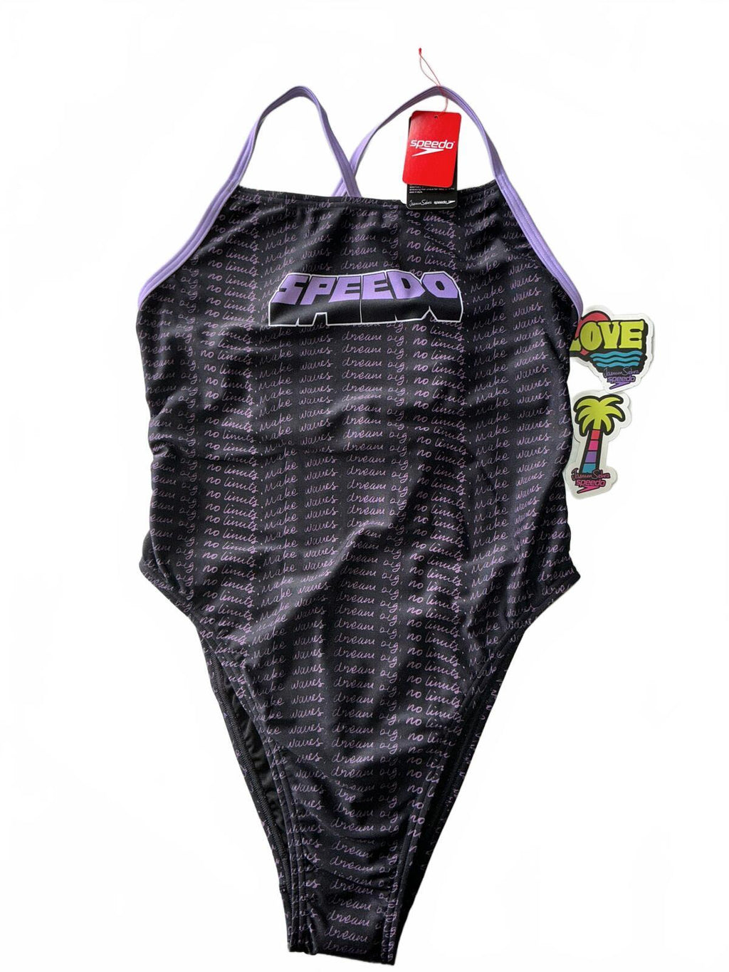 Speedo x Jasmine Sehra Black and Purple One-Piece Swimsuit Size Regular 14