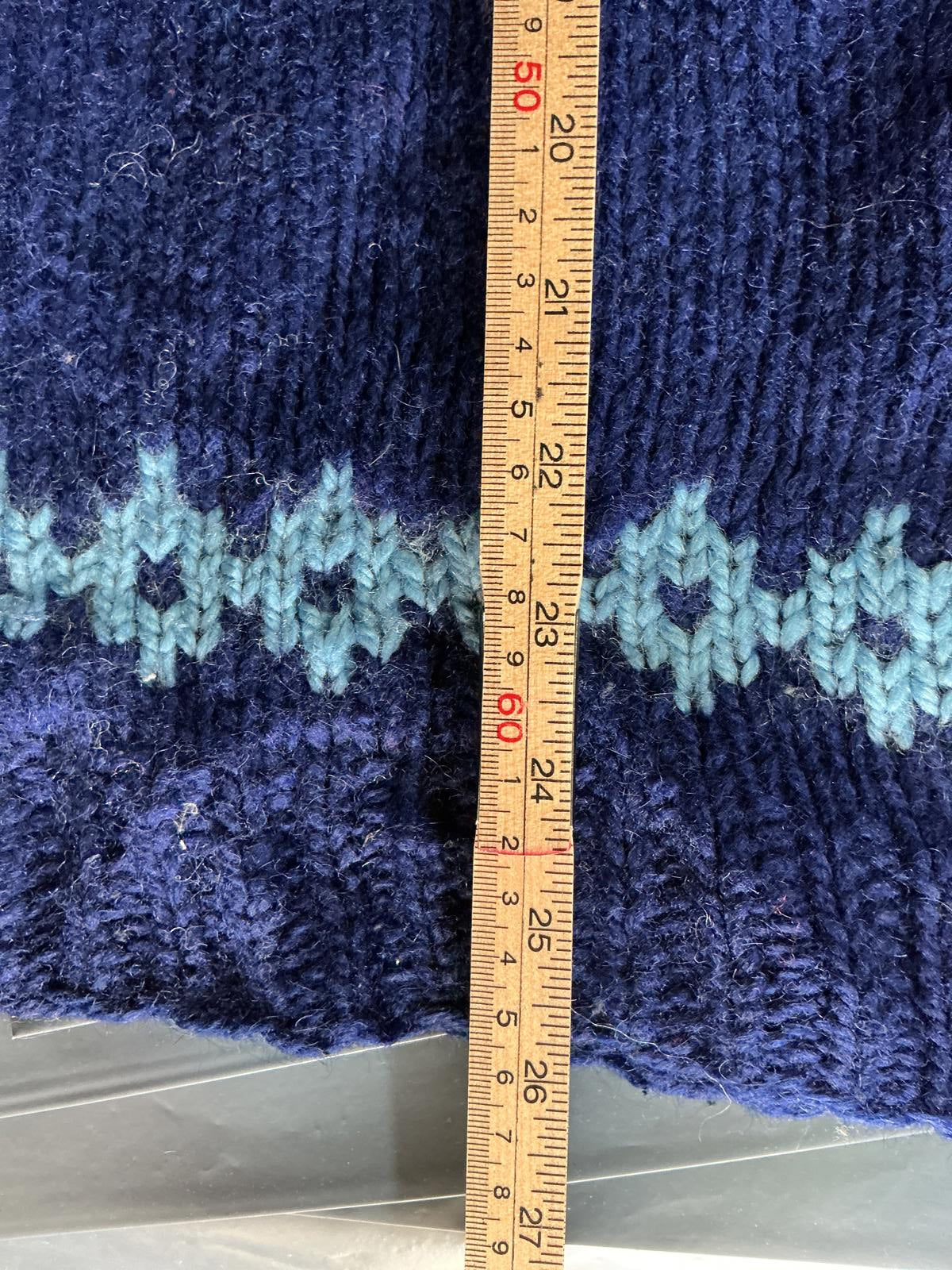 Vintage Blue Wool Knit Sweater with Nordic Pattern