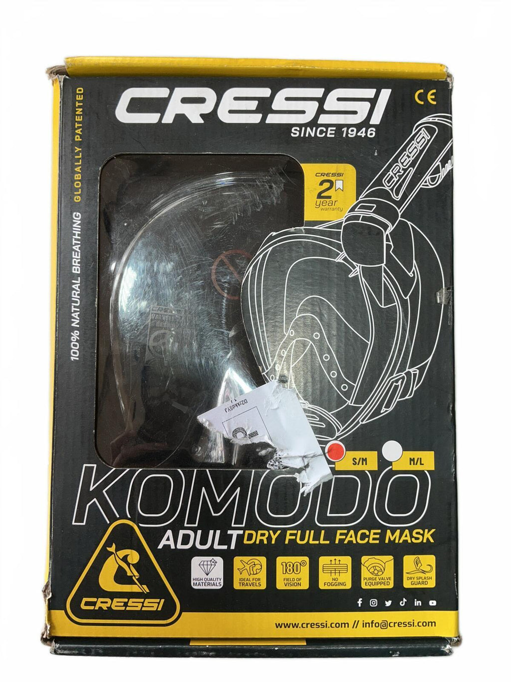 Cressi Komodo Adult Dry Full Face Mask S/M Size Snorkelling Mask Black