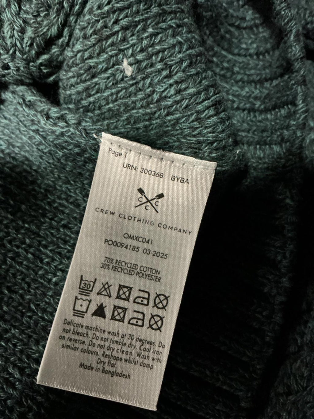 Men's Dark Green Cable Knit Crew Neck Sweater Crew Company