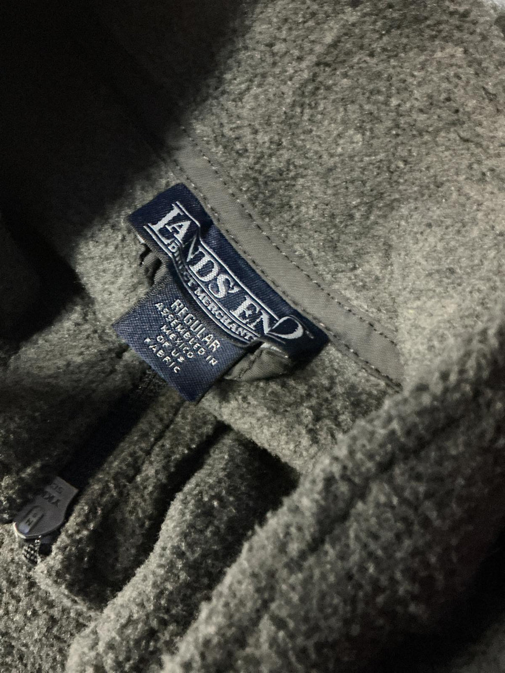 Men's Grey Lands End Fleece Jacket Full Zip Lightweight Outerwear