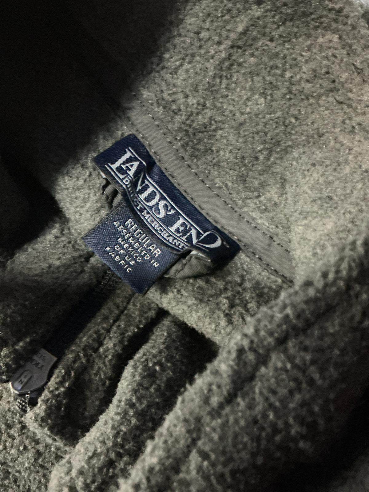 Men's Grey Lands End Fleece Jacket Full Zip Lightweight Outerwear