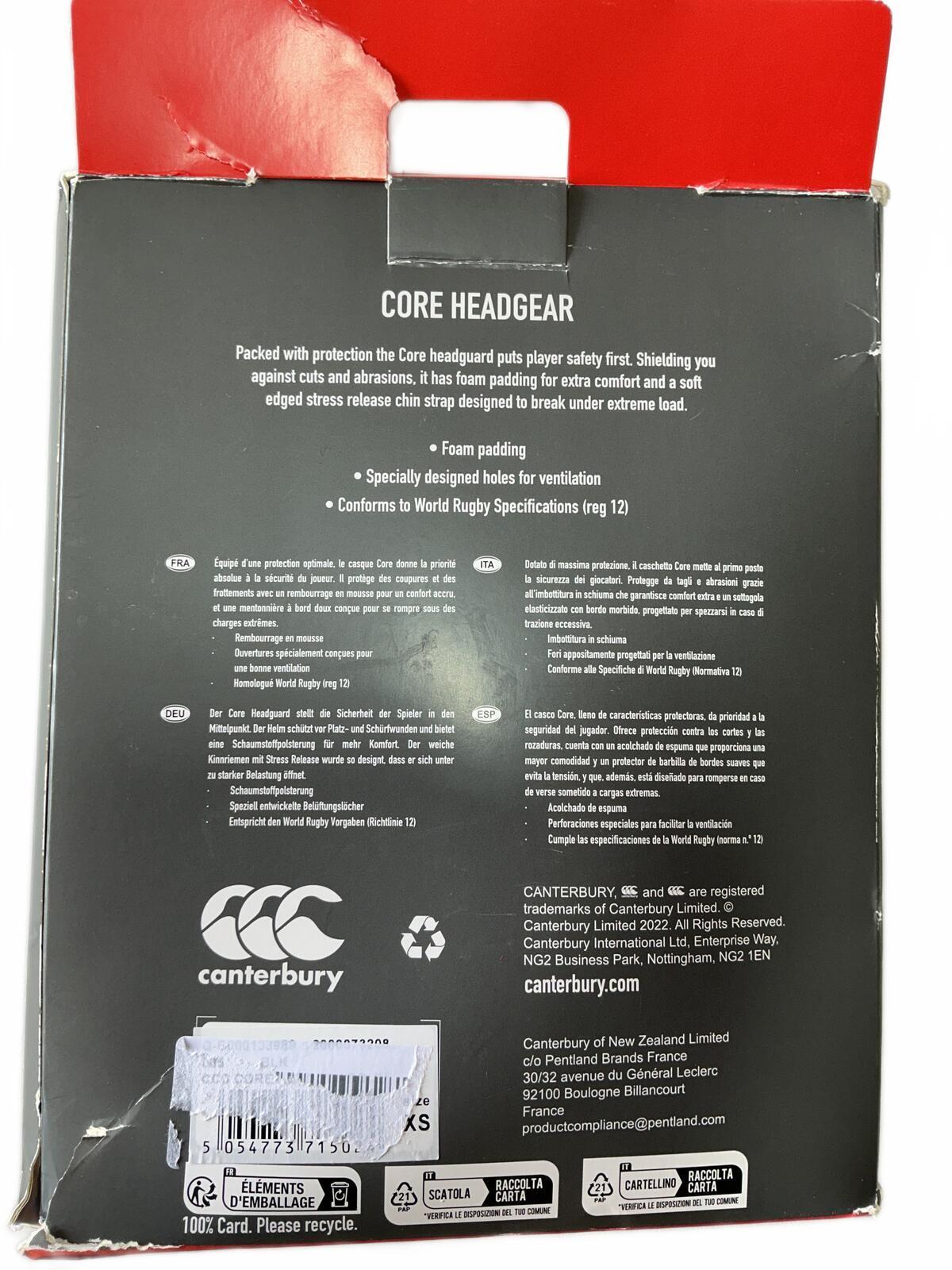 Canterbury CORE XS Rugby Headgear Protective Safety Helmet Black White