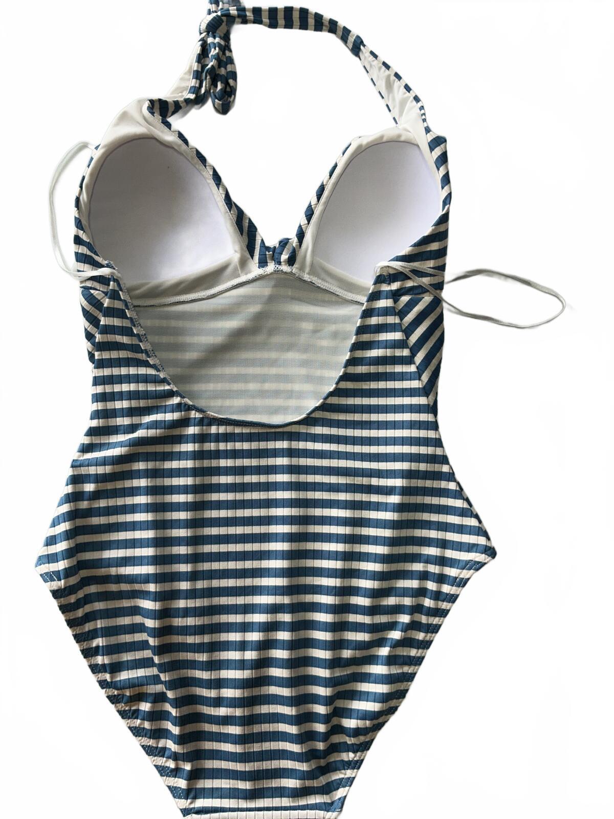John Lewis Valencia Halter Stripe Swimsuit Size 12 Blue White Halter Neck