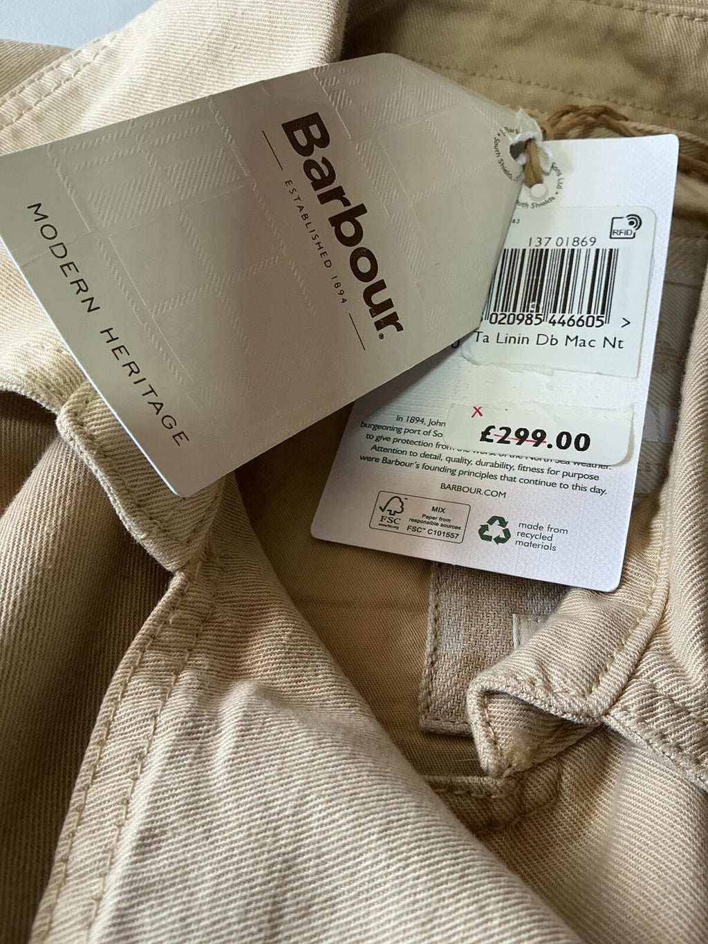 Barbour Linen Beige Trench Coat Size Regular 16 Classic Style Lightweight