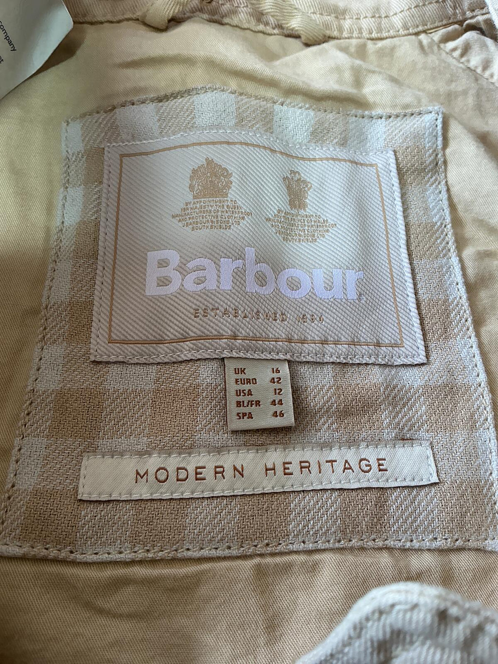 Barbour Linen Beige Trench Coat Size Regular 16 Classic Style Lightweight