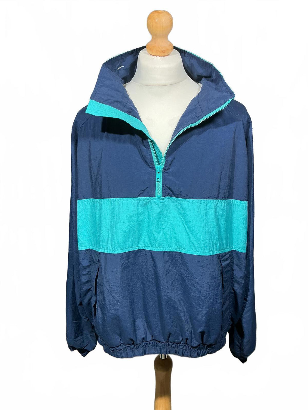 Men's Lands End Vintage Blue and Turquoise Windbreaker Jacket