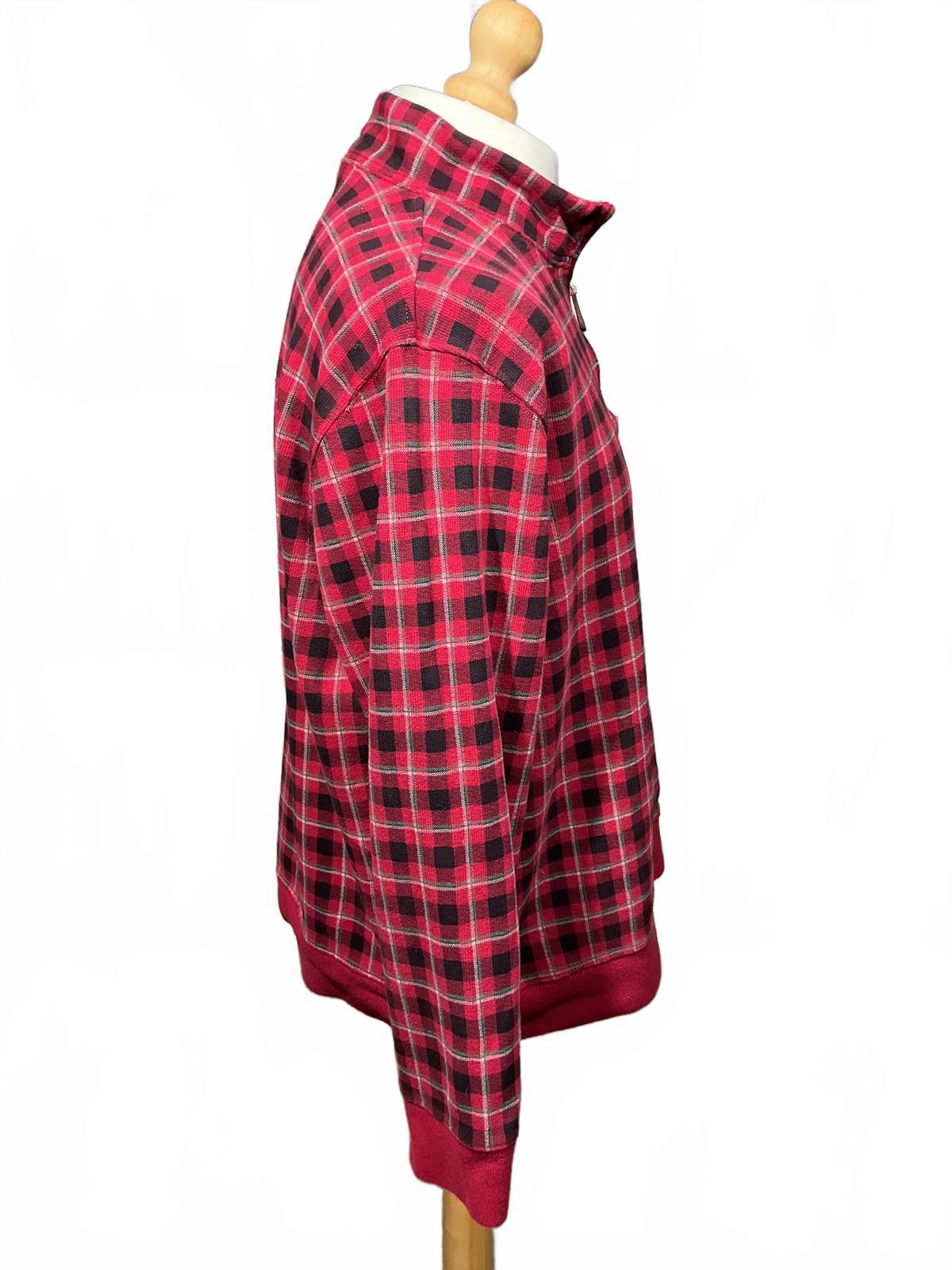 Men's Red and Black Checkered Quarter-Zip Pullover Sweatshirt