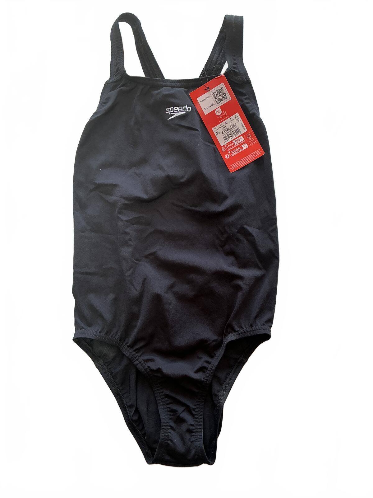Speedo End+ Medalist Junior Girls Black Swimsuit Size 13-14 Years UK