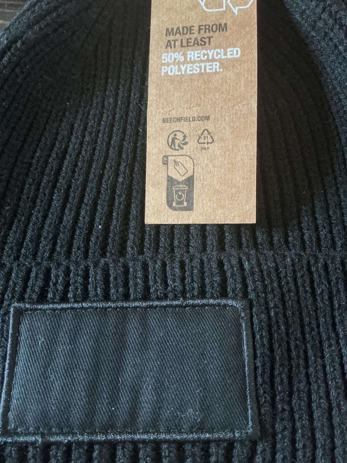 Beechfield Recycled Polyester Beanie Hat Black and Grey Size One Size