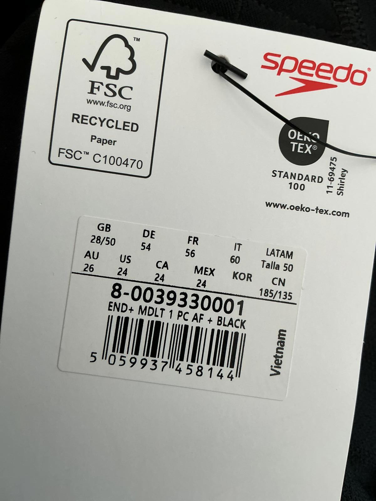 Speedo Black One-Piece Endurance + Swimsuit Size UK 28/50