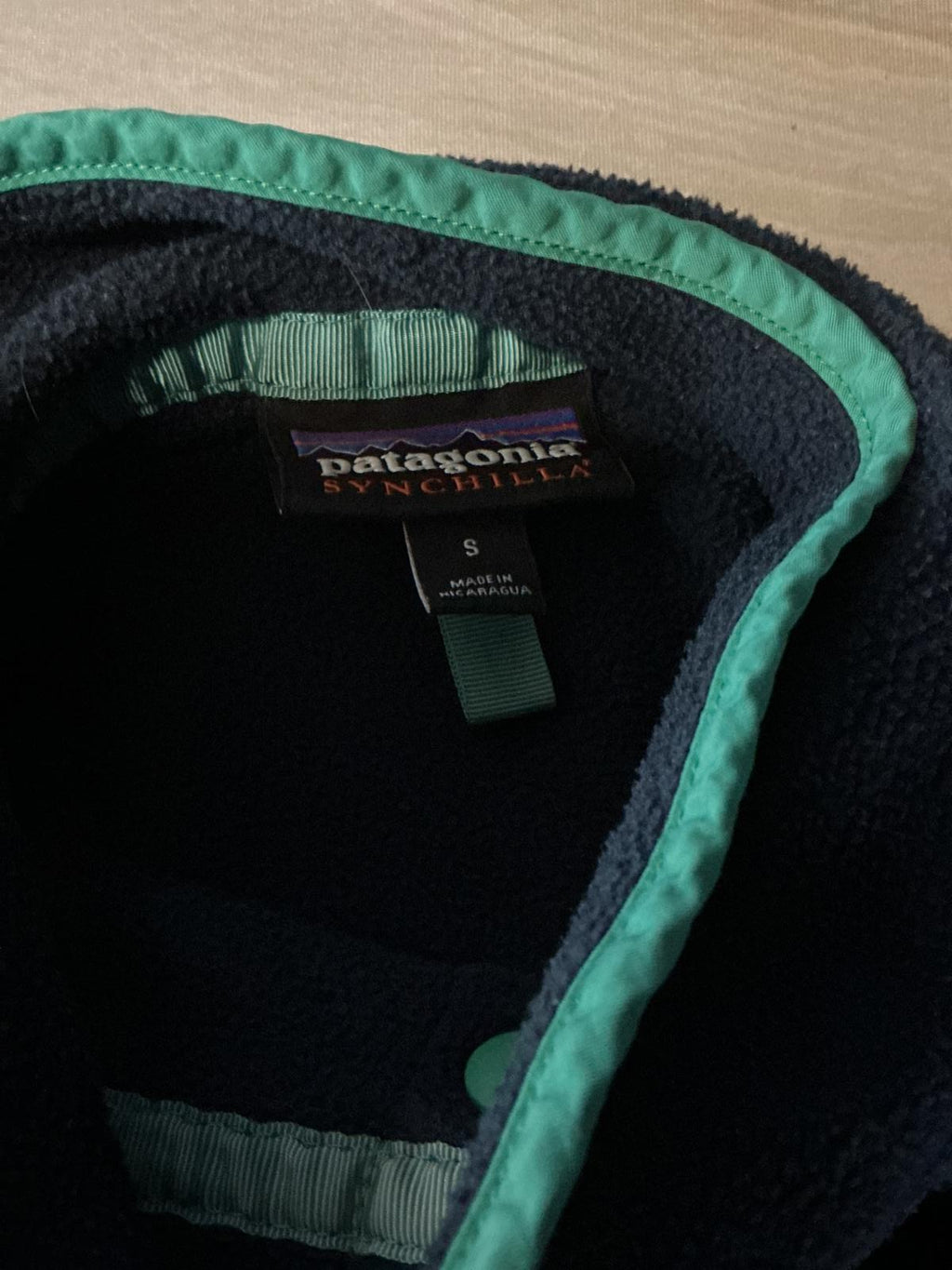 Patagonia Men's Navy Blue Fleece Jacket with Snap Buttons