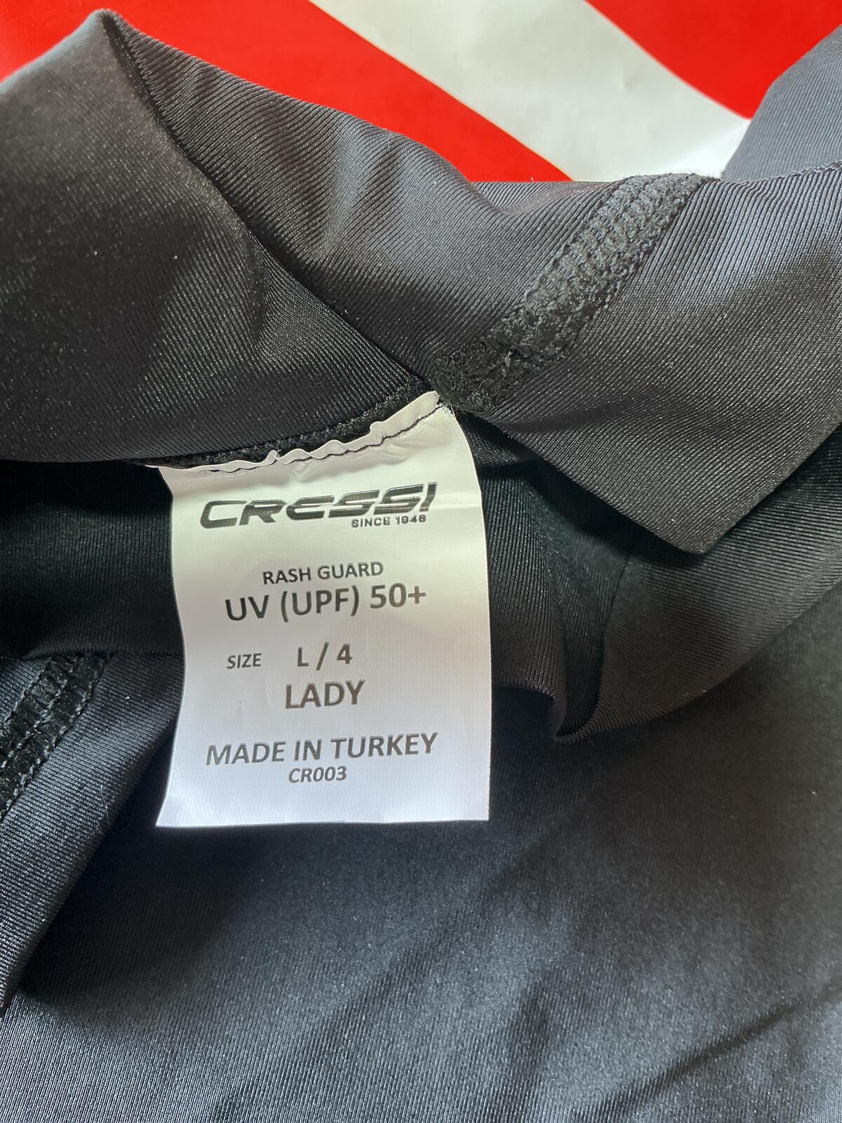 Cressi Women's Black Rashguard Dive Shirt Size L/4 Long Sleeve Swimwear