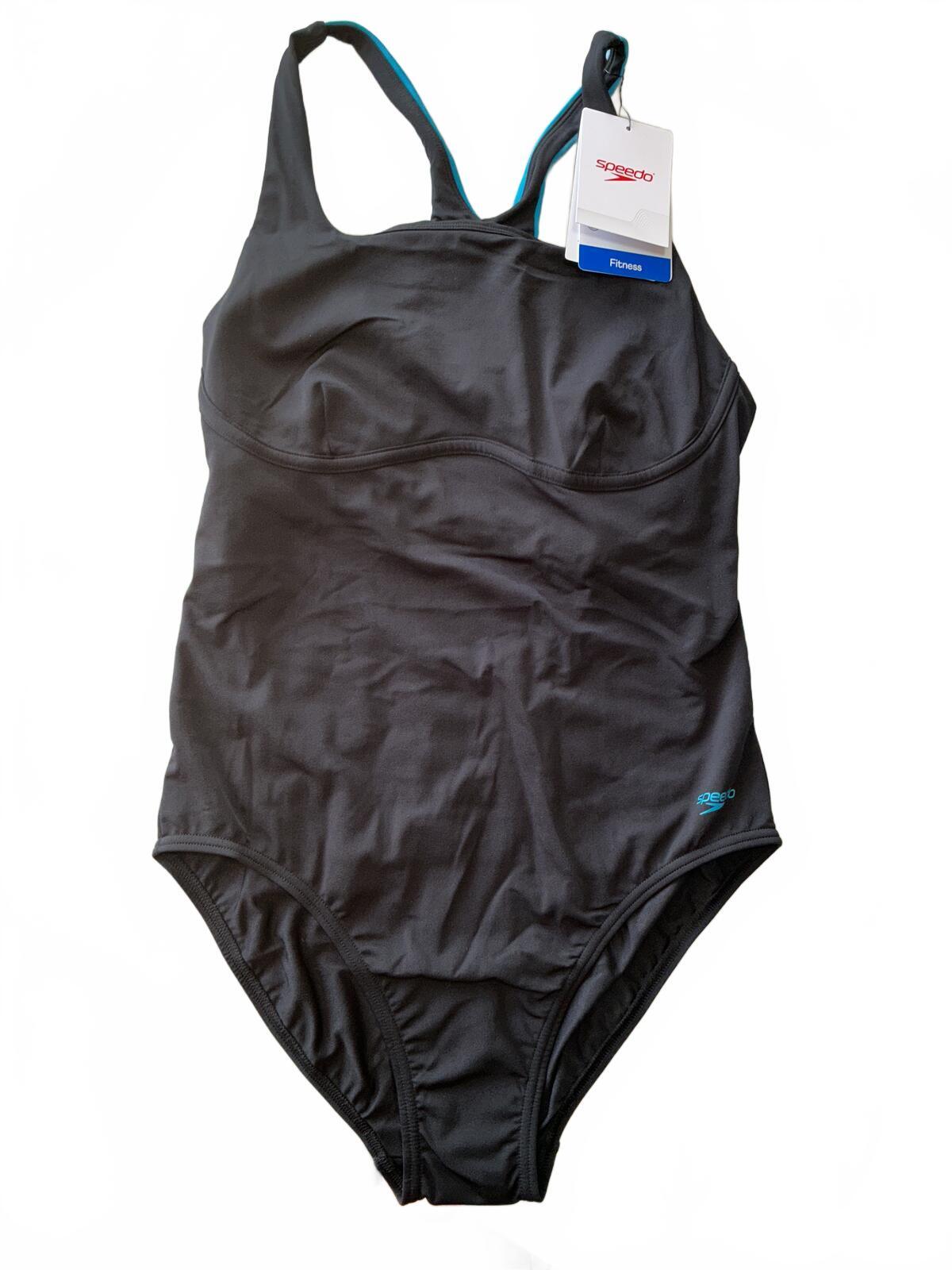 Speedo Solid Flex Band Swimsuit Black Blue Size 38/14 Medium Bust Support