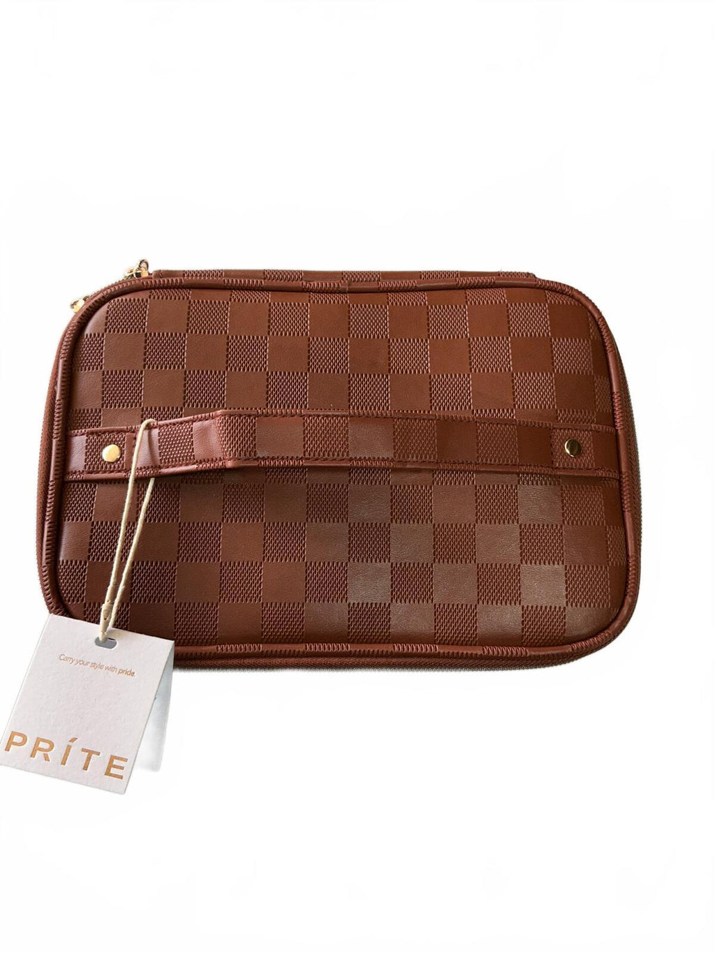 *NEW* Prite Brown Check Toiletry Cosmetics Wash Bag One Size Travel Case