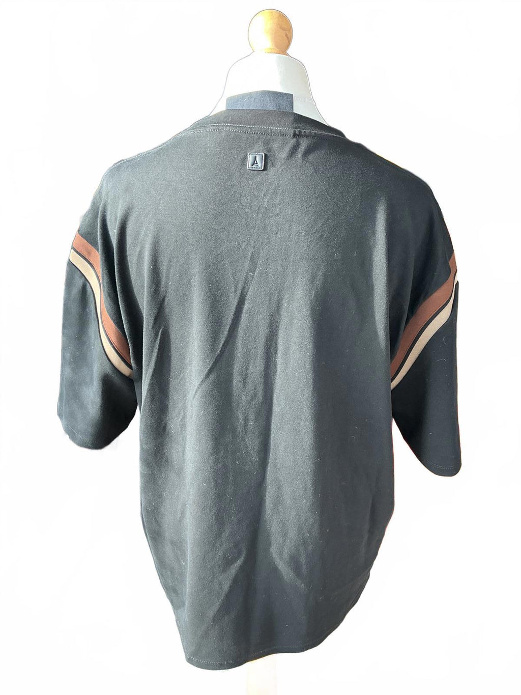 Maniere de Voir T-Shirt with Brown and White Sleeve Stripes, Size XXL