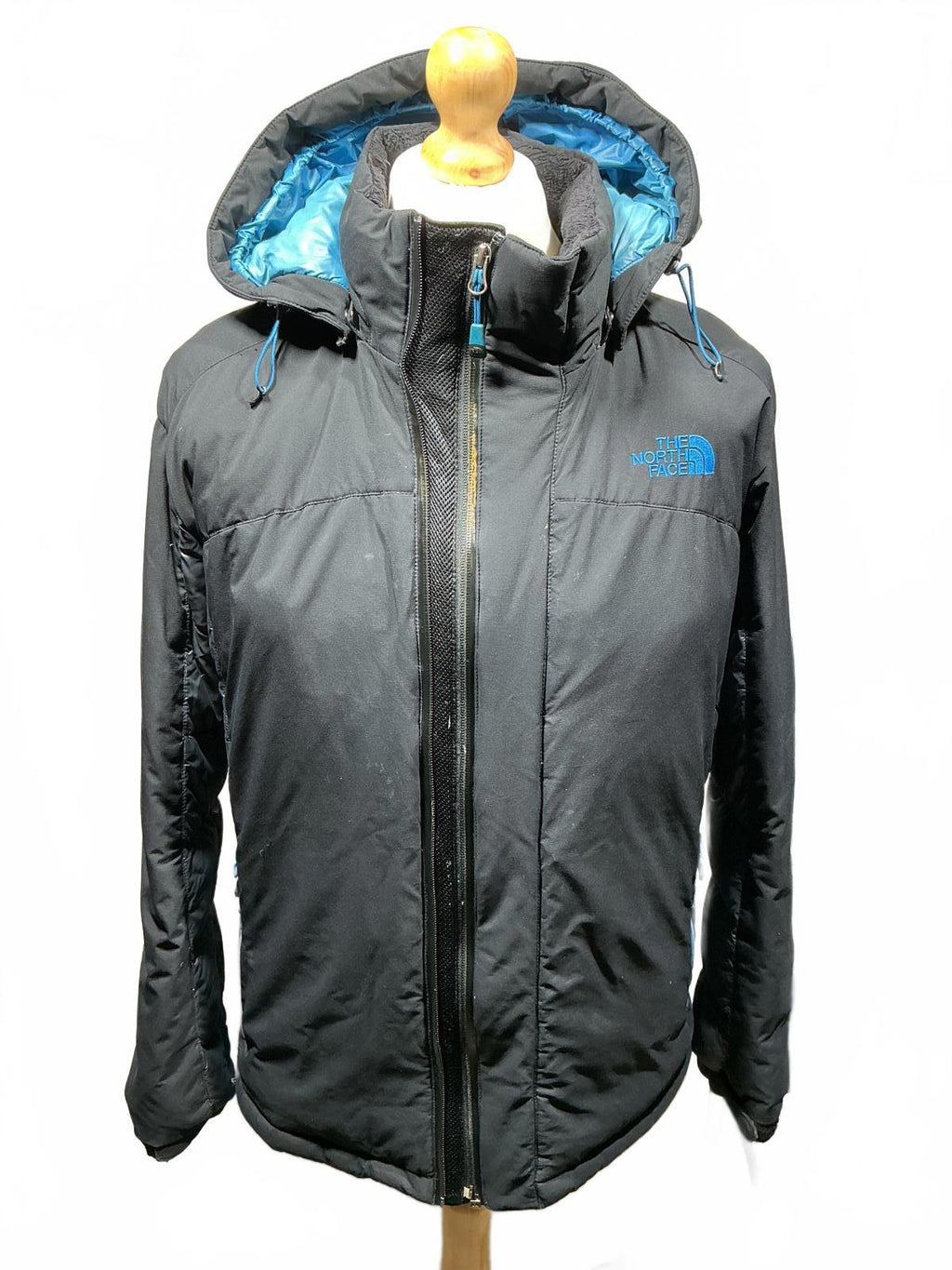 The North Face Men's Puffer Jacket Insulated Hooded Size L Black Blue Good