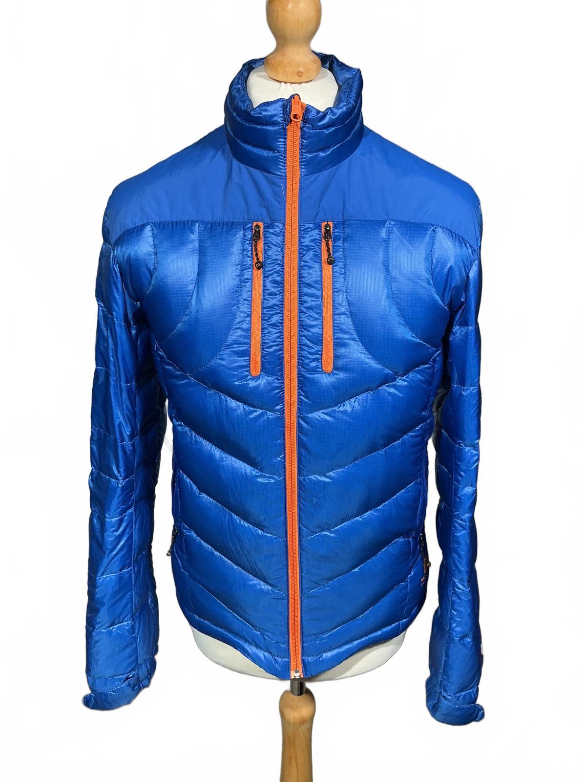 Mountain Equipment Men's Blue Puffer Jacket with Orange Zipper