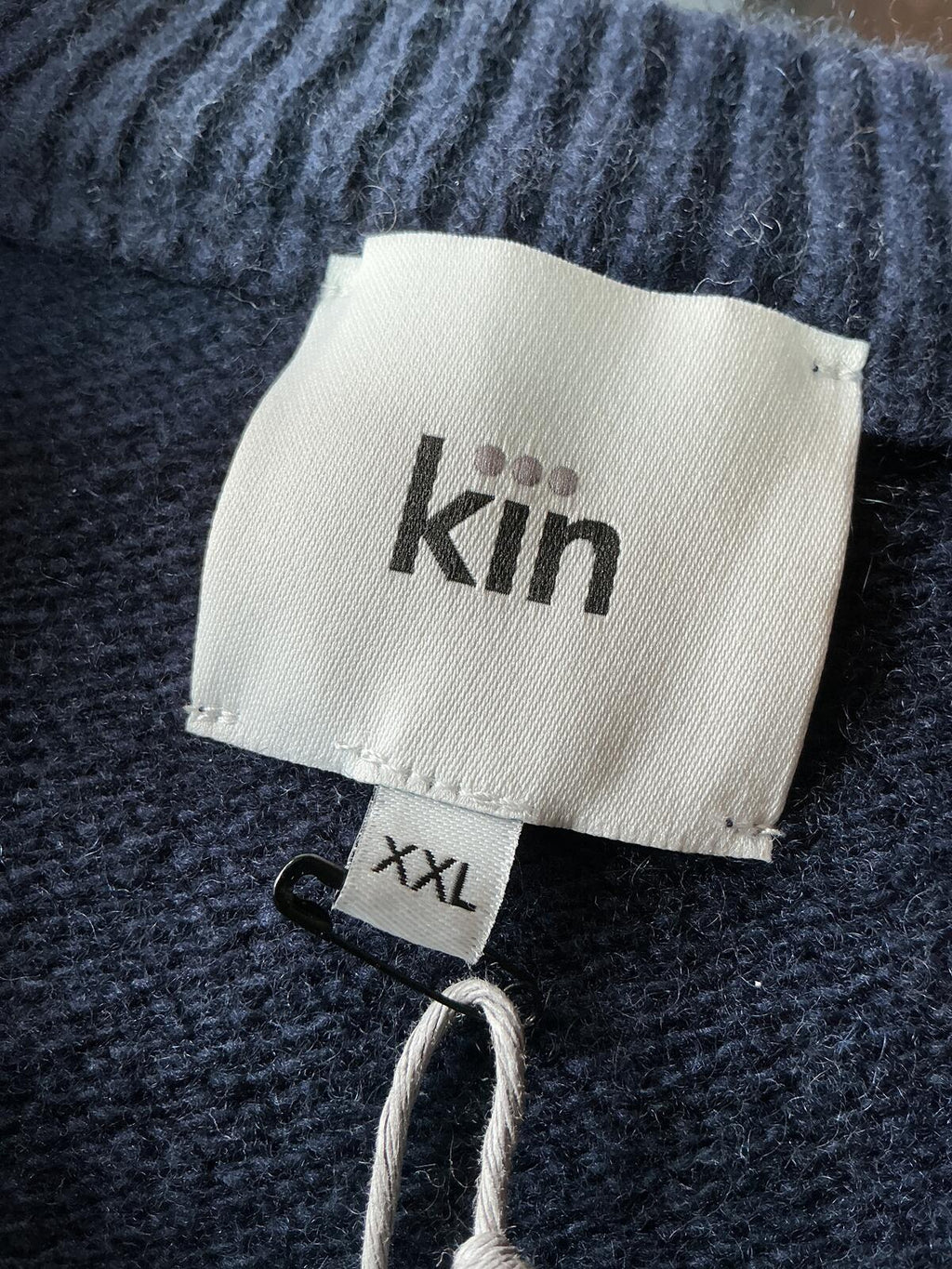 Kin Navy Blue Knit Merino Sweater Crew Neck Regular XXL Size Comfortable Warm