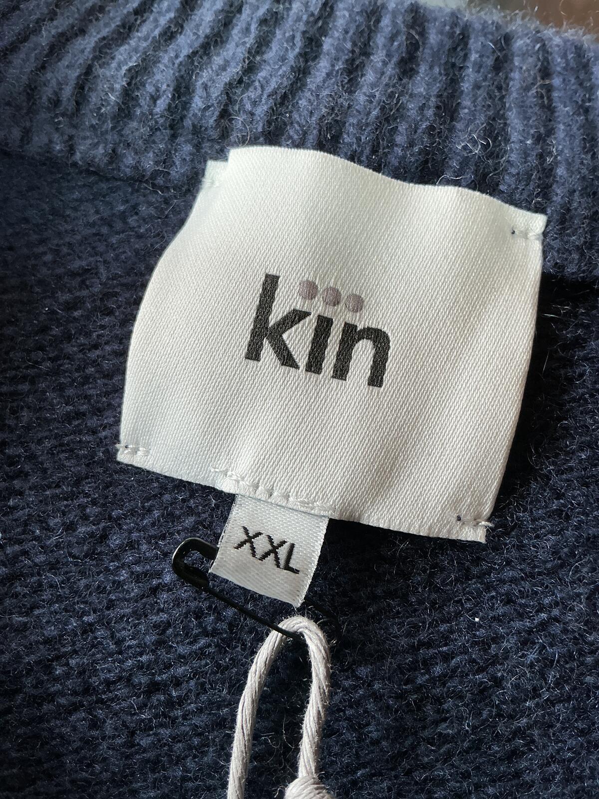 Kin Navy Blue Knit Merino Sweater Crew Neck Regular XXL Size Comfortable Warm