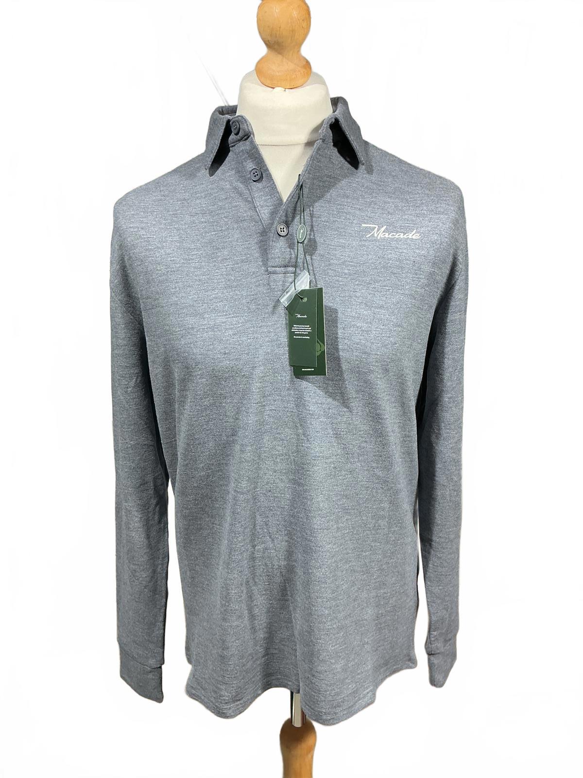 Macade Golf Grey Long Sleeve Polo Shirt Size M