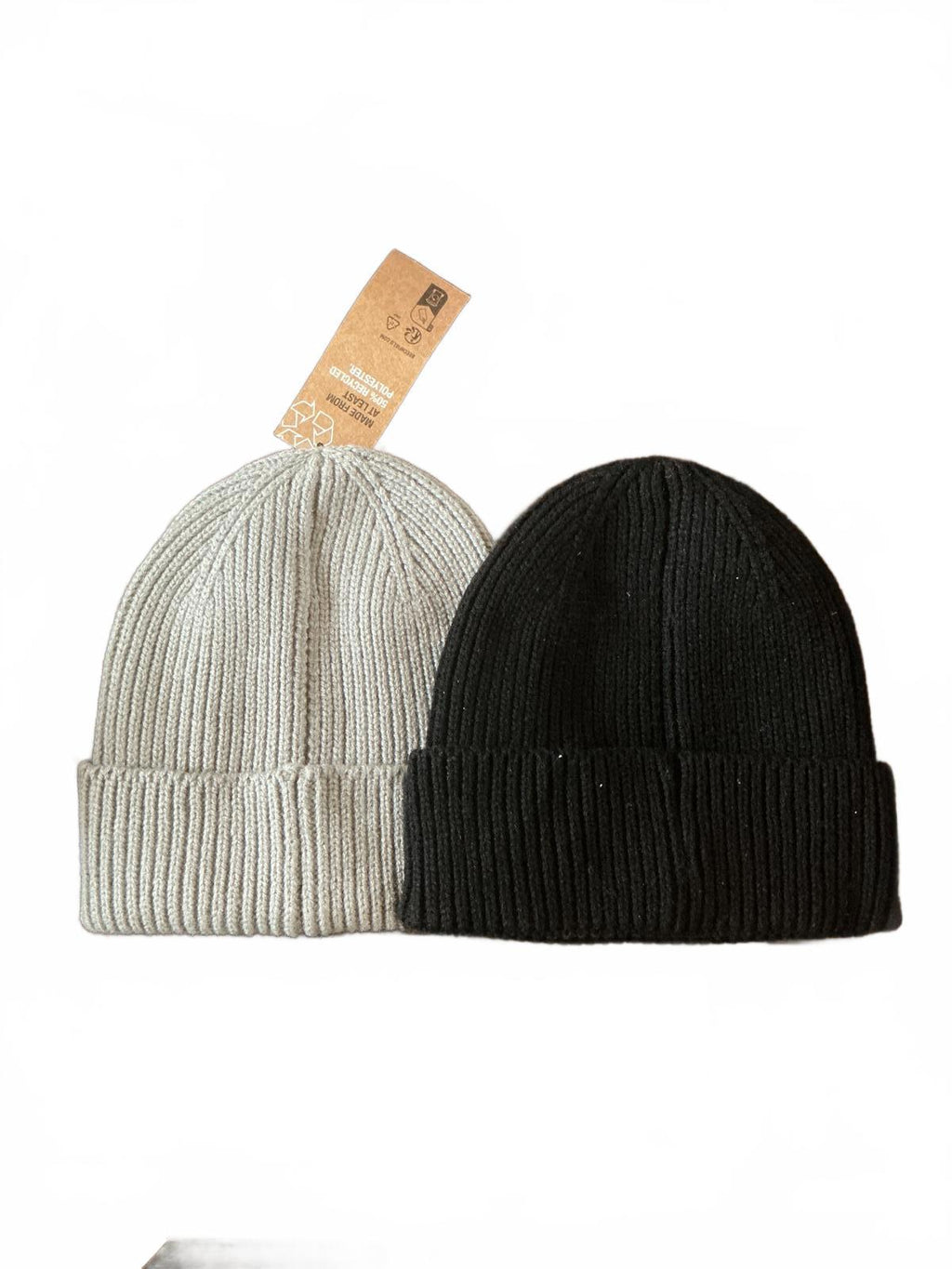 Beechfield Recycled Polyester Beanie Hat Black and Grey Size One Size