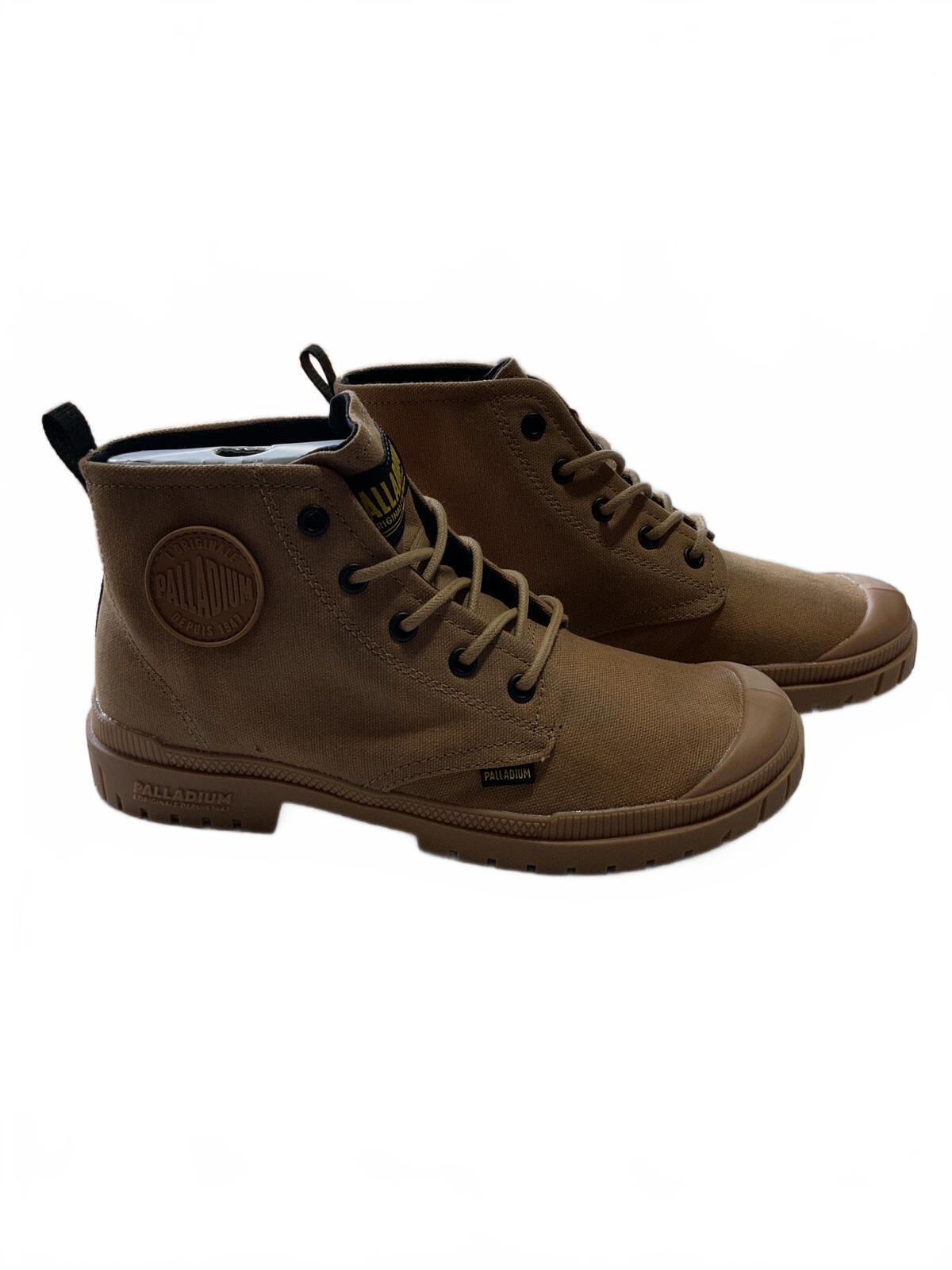 Palladium Ladies Tan Canvas Boots Size 5.5 Comfortable Durable Outdoor Style