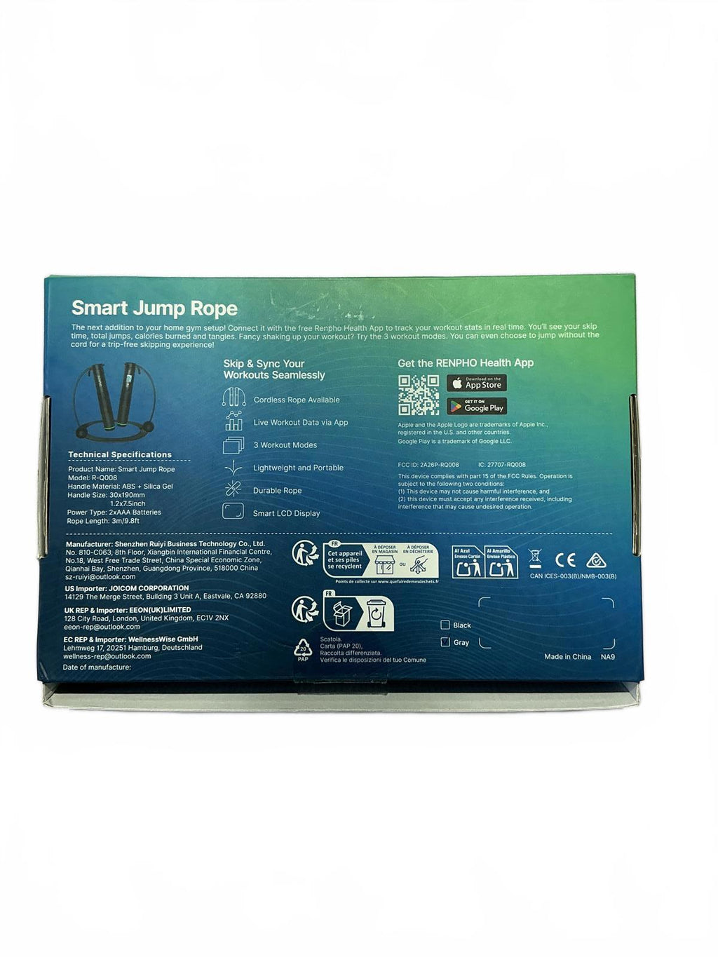 RENPHO Smart Jump Rope with LCD Display - Adjustable Length Bluetooth
