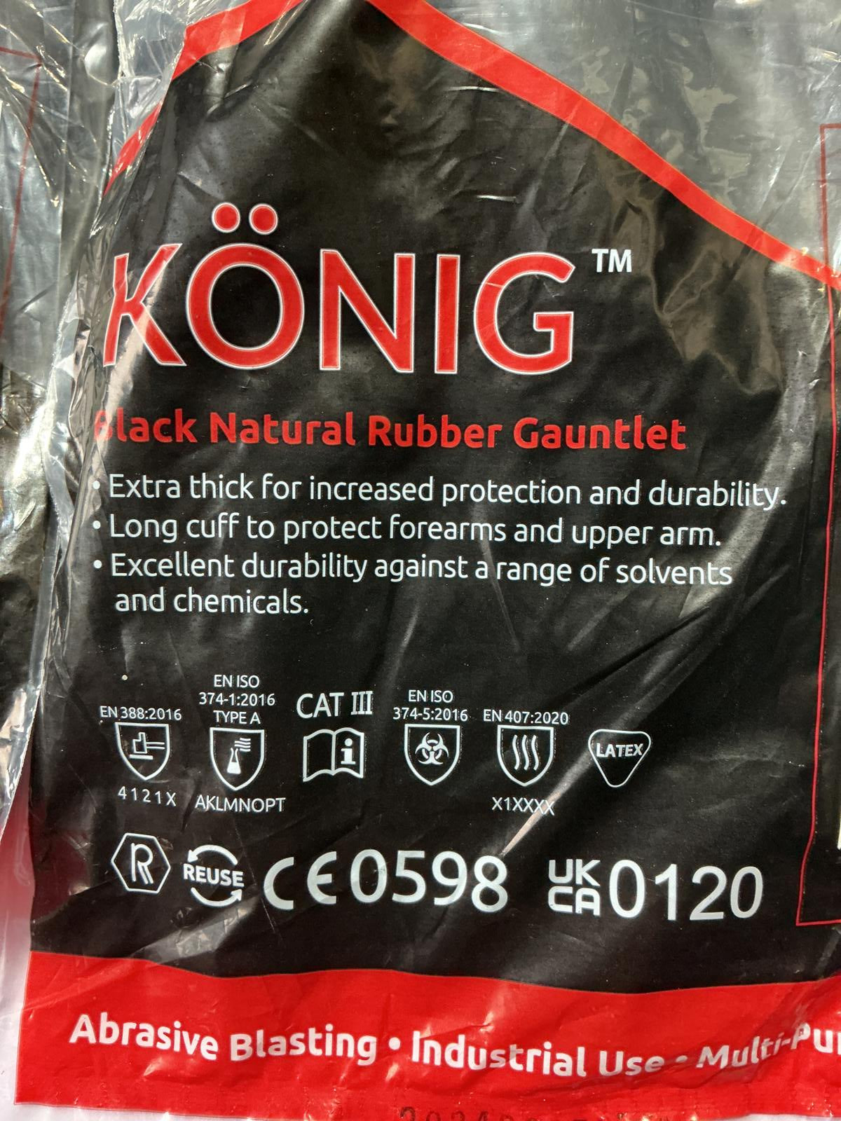 König Black Natural Rubber Gauntlet Gloves Size 44