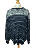 Men's Navy and White Patterned Crew Neck Sweater