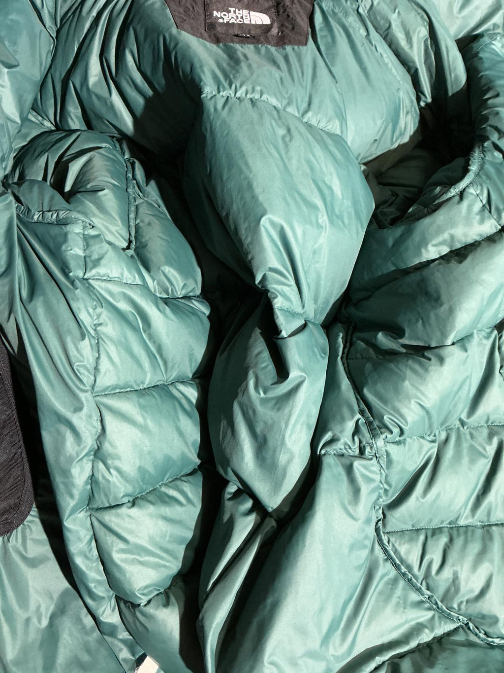 The North Face Men's Large Winter Puffer Jacket Hooded Black Turquoise